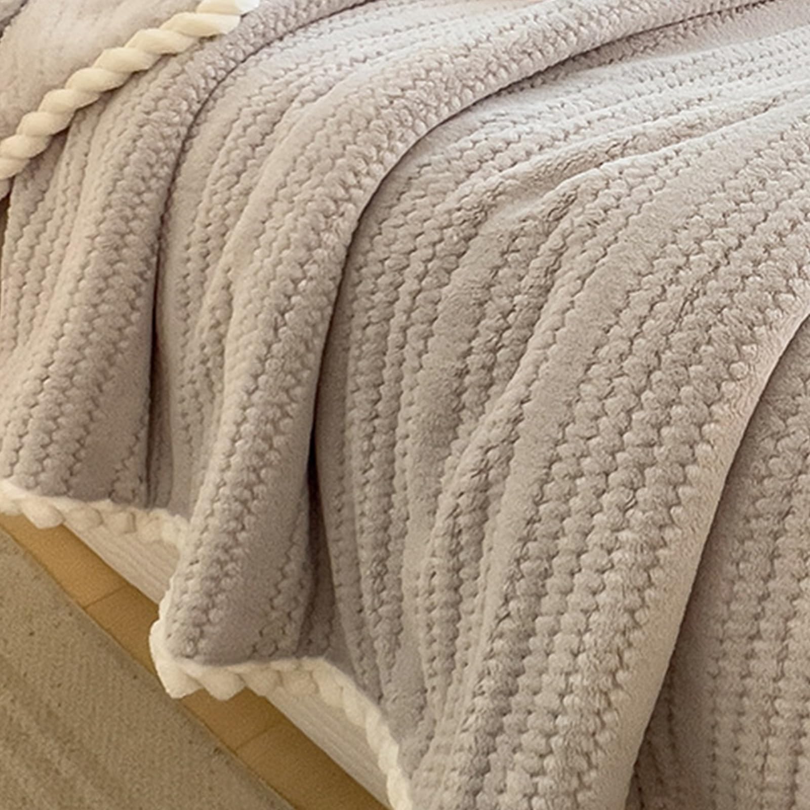 Couverture épaisse anti-peluche : tapis d'hiver gris doux