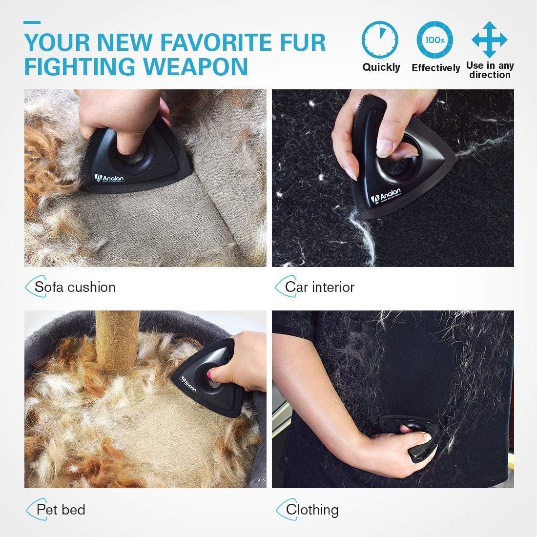 ANALAN Mini Pet Hair Remover with 2Pcs 2.0 Pro Extra Silicone Blade