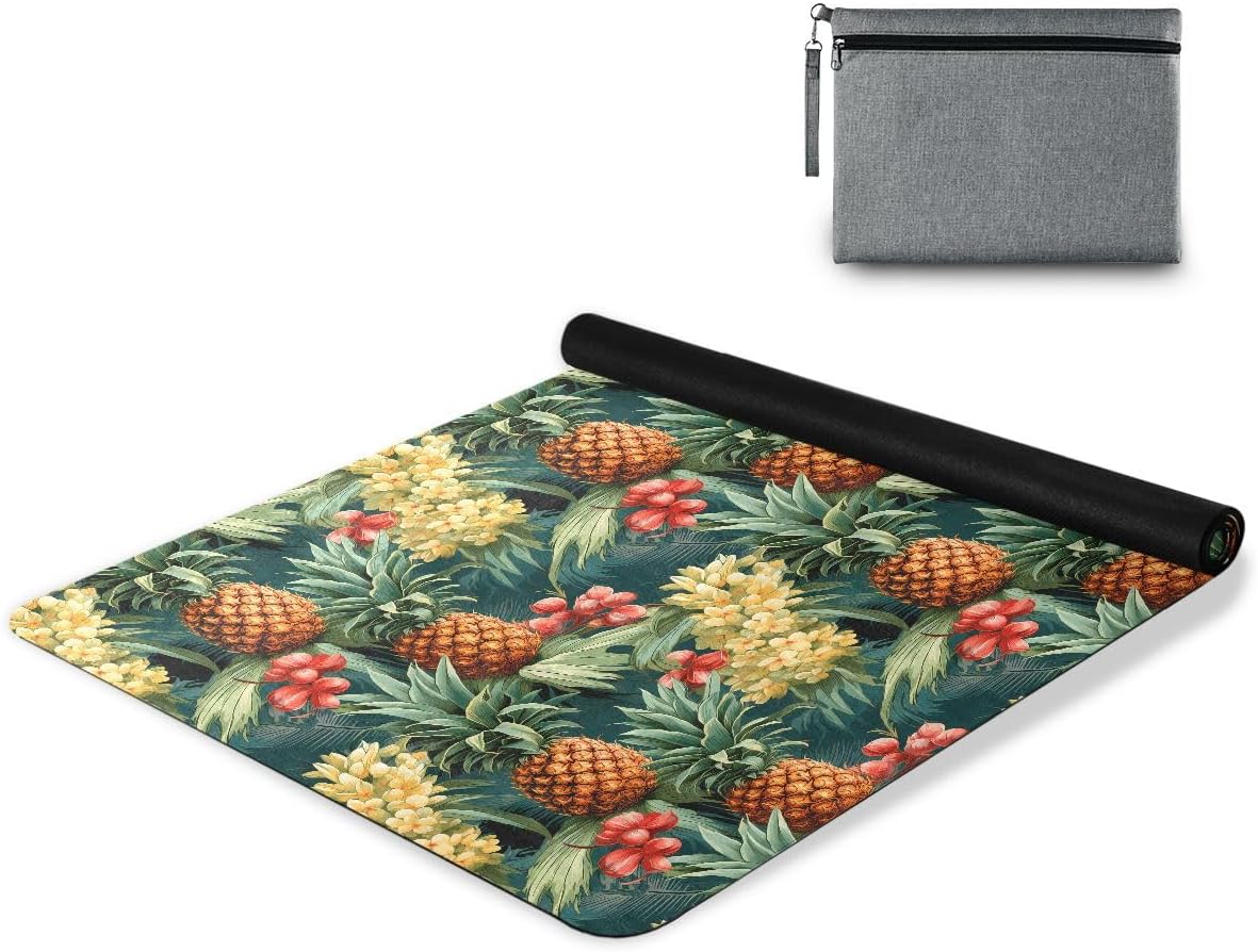 ALAZA Pineapples Yellow Flower Yoga Mat Non Slip Fitness Exercise Mat, Workout Mat for Yoga, Pilates and Floor Exercises