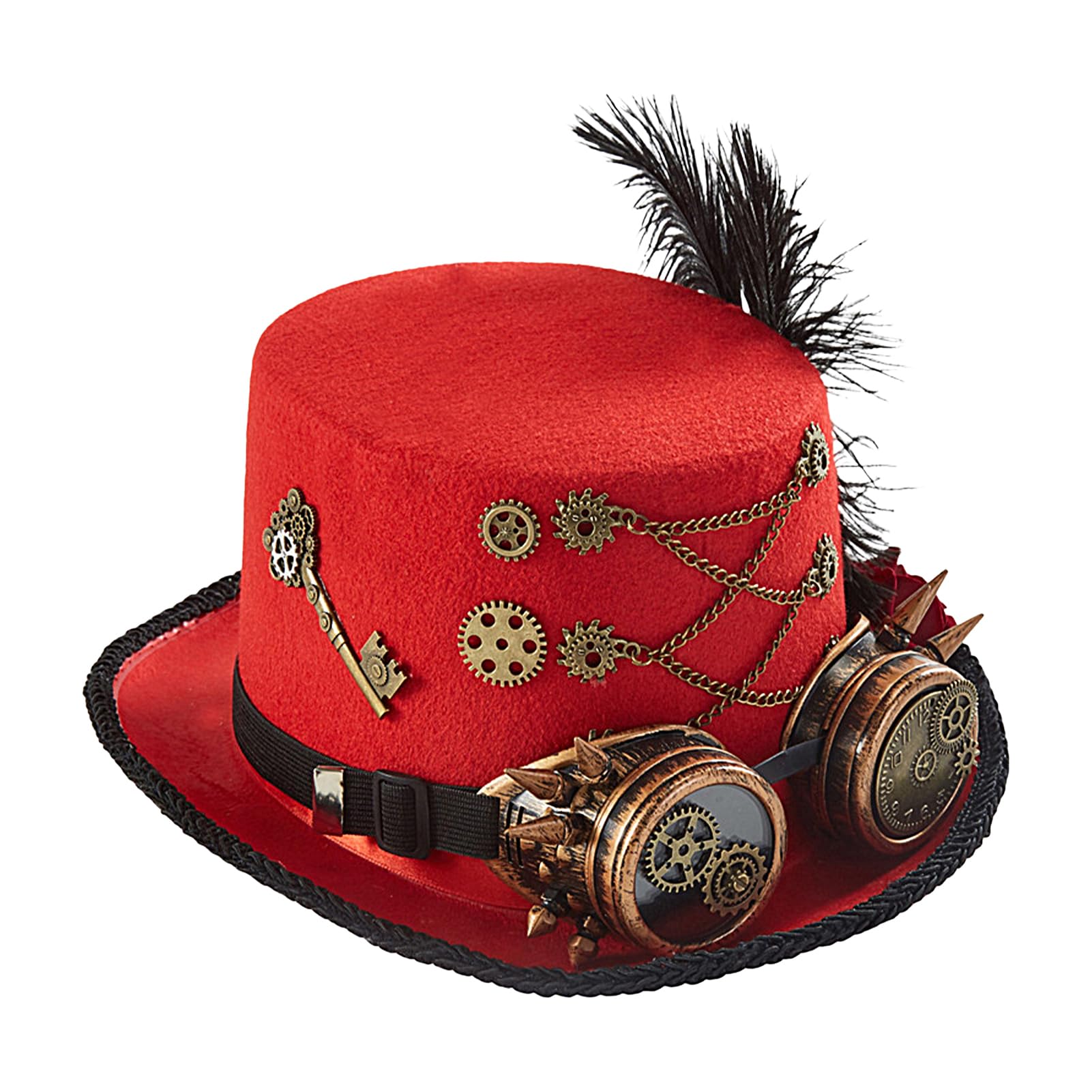 Luckxing Hut Zylinder Steampunk Mit Brille, Zahnrädern Und Federn Unisex Piraten-Stil Steampunk Zylinder Hut Verkleidungszubehör Für Film-Requisiten, Verkleidungspartys, Festivals,
