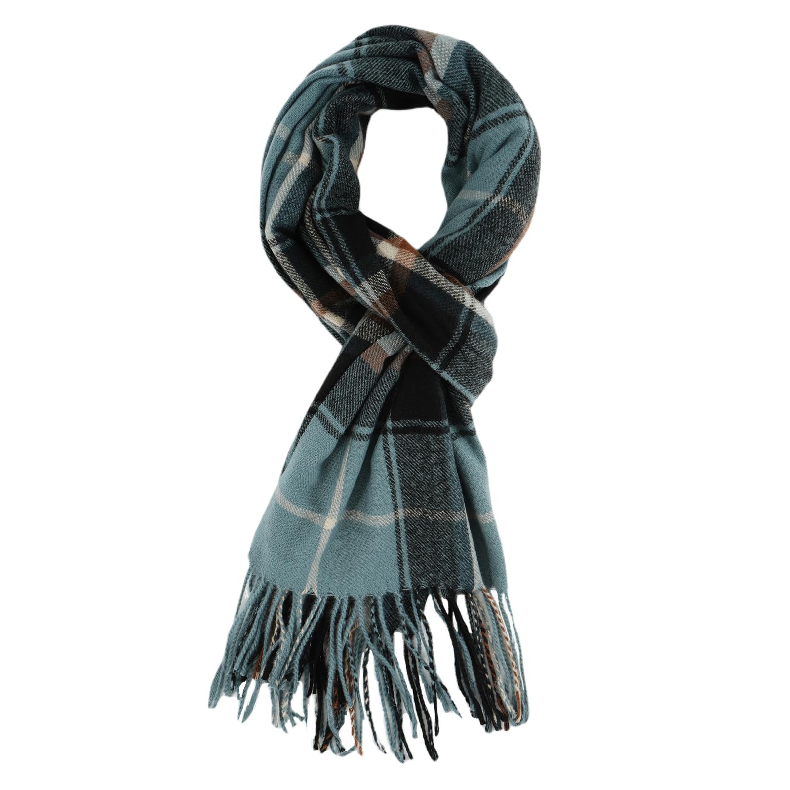 CYian Winter Scarf for Women Cashmere Feel Plaid Scarf Long Blanket Scarfs Winter/Fall Shawls and Wraps Large Scarves Gifts Blue Grey