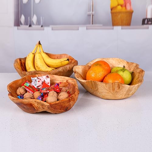 Miniatura 7 de BIGPIPI Cuenco irregular de madera para decoración cuenco de frutas tallada de madera real cuenco decorativo de madera para centro de mesa oficina