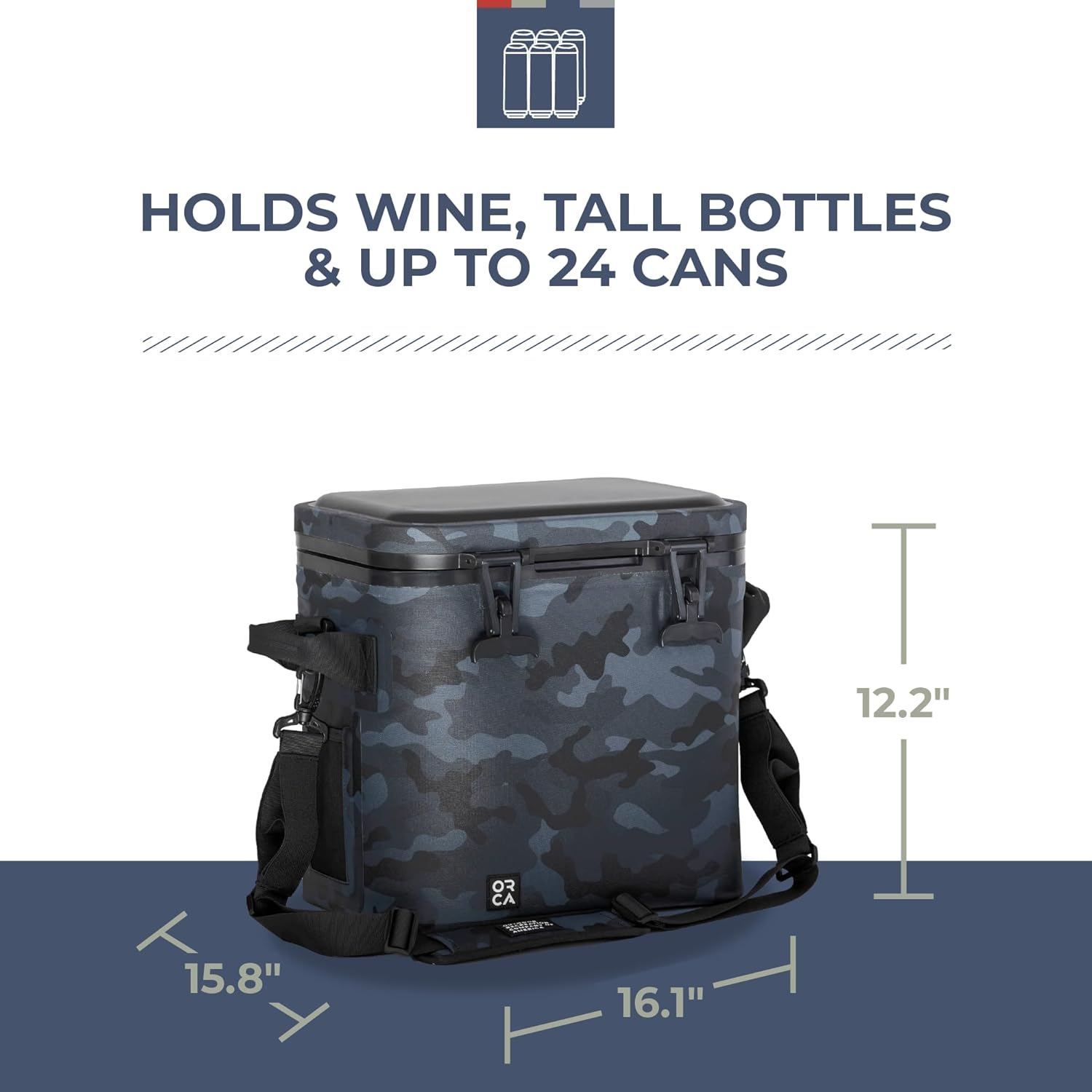 ORCA Wanderer 24 Can Soft Side Cooler | Temperature Insulated Leakproof Bag Keeps Drinks Ice Cold All Day, Height Fits Wine Bottles, Over Shoulder Strap & Carry Handles for Portability — Starboard