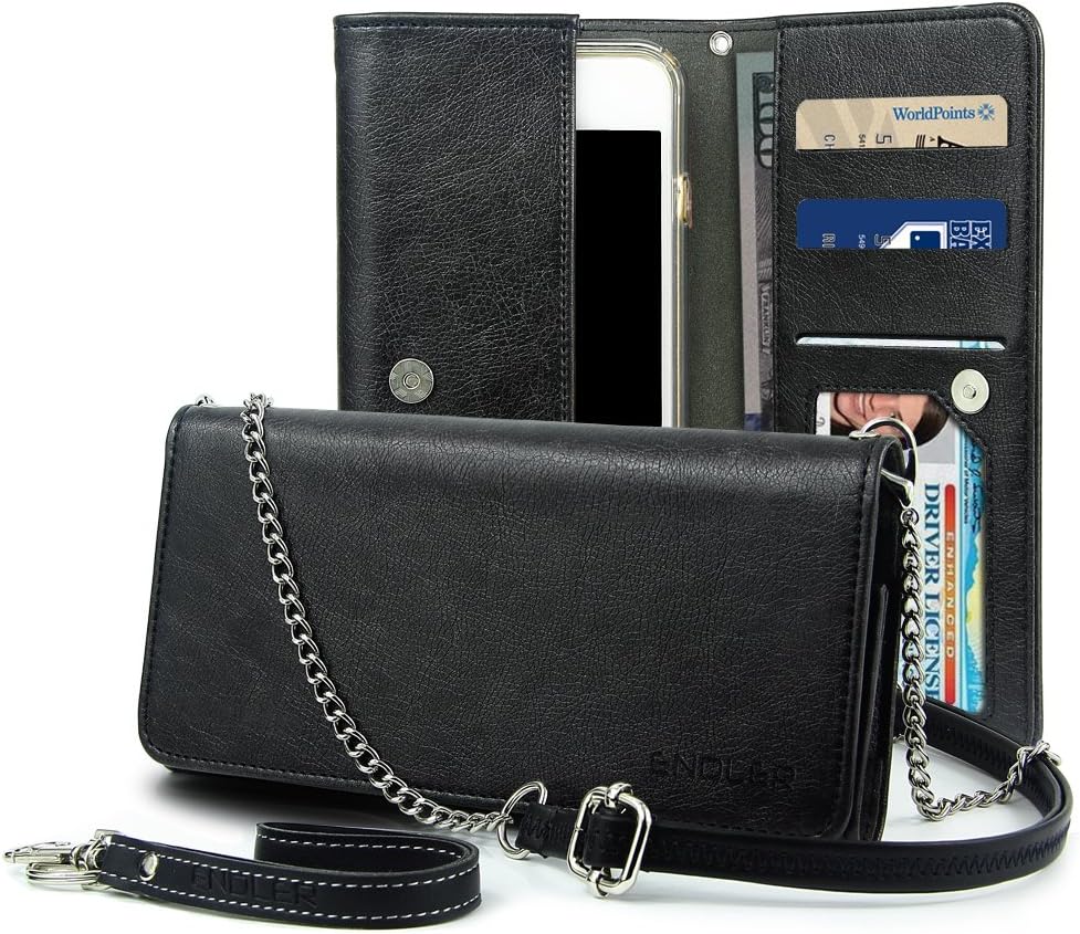 iPhone 6s Plus Smart Wallet Case, ENDLER ID Card Slots Clutch Purse [Crossbody Strap/Wristlet/Key Rang] PU Leather Pouch With a iPhone 6s/6 Plus Smart Phone Case For iPhone 6s/6 Plus (5.5 inch)-Black