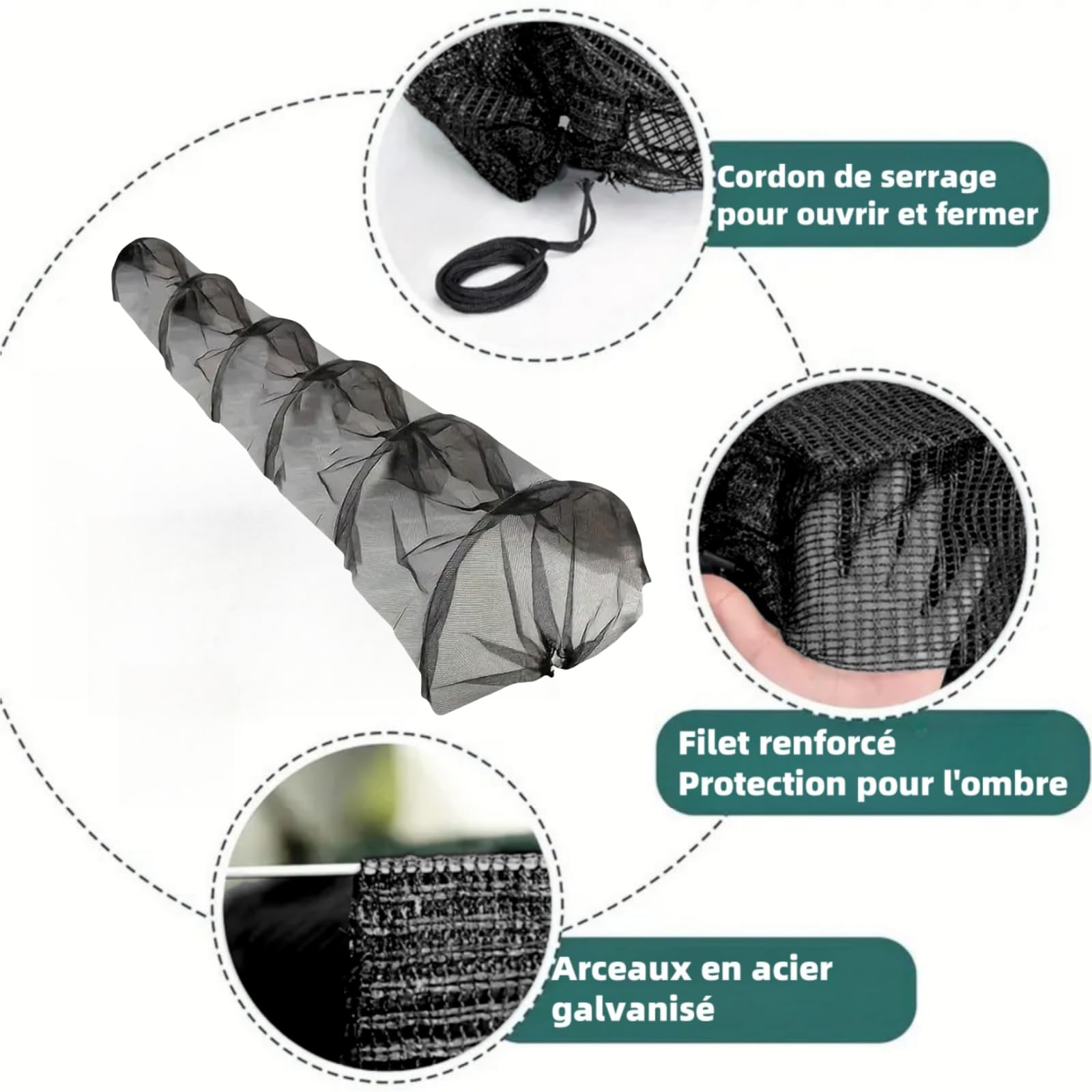 Générique Tunnel de Plantation agricole 300 x 45 x 45 cm en Plastique Noir avec Filet pour Jardin Potager Protection Contre Le Gel Serre sans Support,Filet Tunnel Jardin Potager(3 PCS)