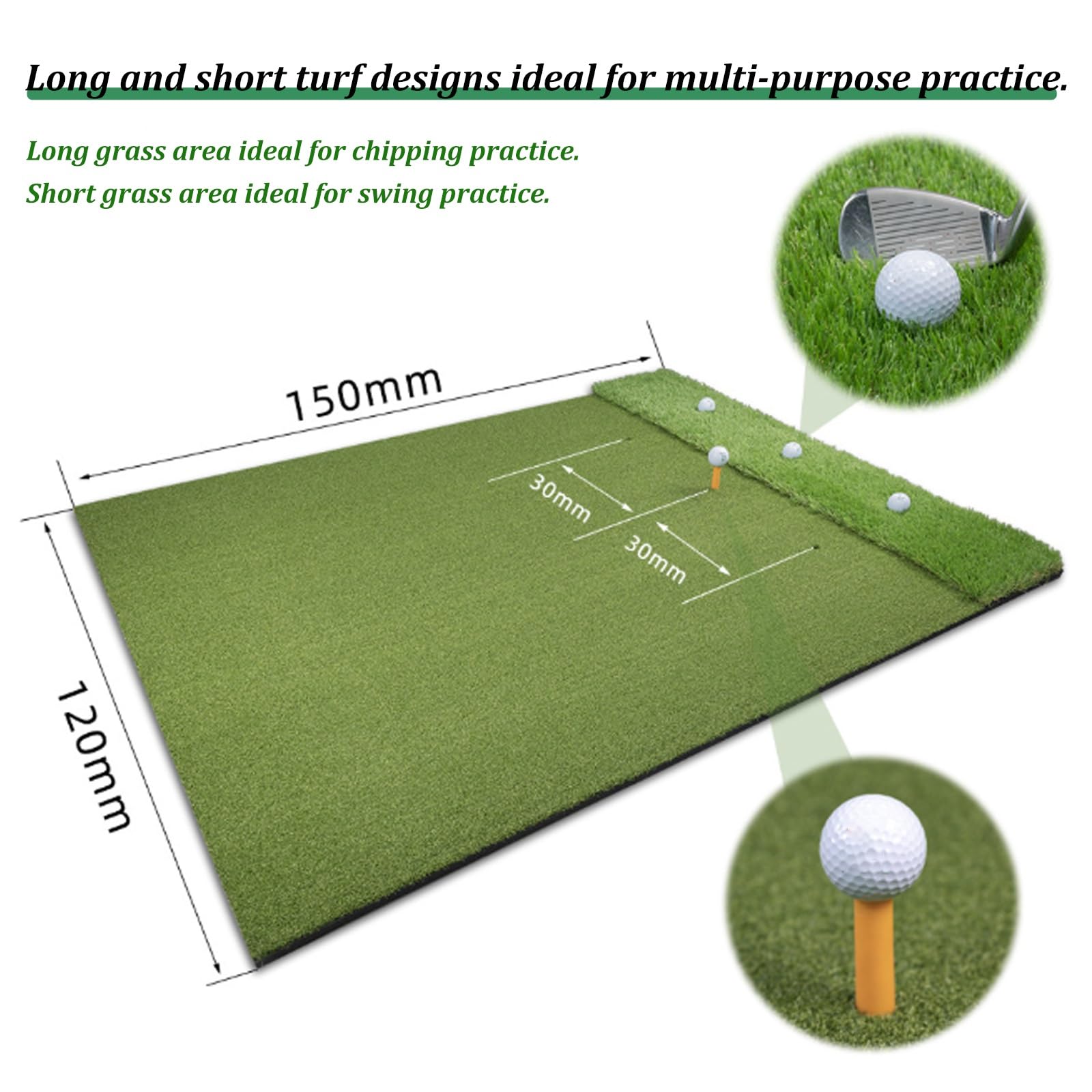 Tappetino da golf, design a doppio tappeto erboso per interni ed esterni, con base in EVA per assorbimento degli urti, tappetino portatile per allenamento in cortile e campo di guida