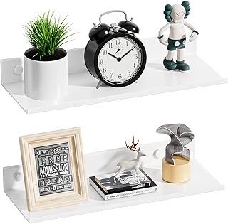 Wisfame 30cm Wandregal Weiß Regal Ohne Bohren 2er-Set, Modern Metall Schweberegal, Badezimmer Regal Wand, Dekorative Kleberegal Wandboard für Wohnzimmer, Schlafzimmer, Esszimmer, Büro