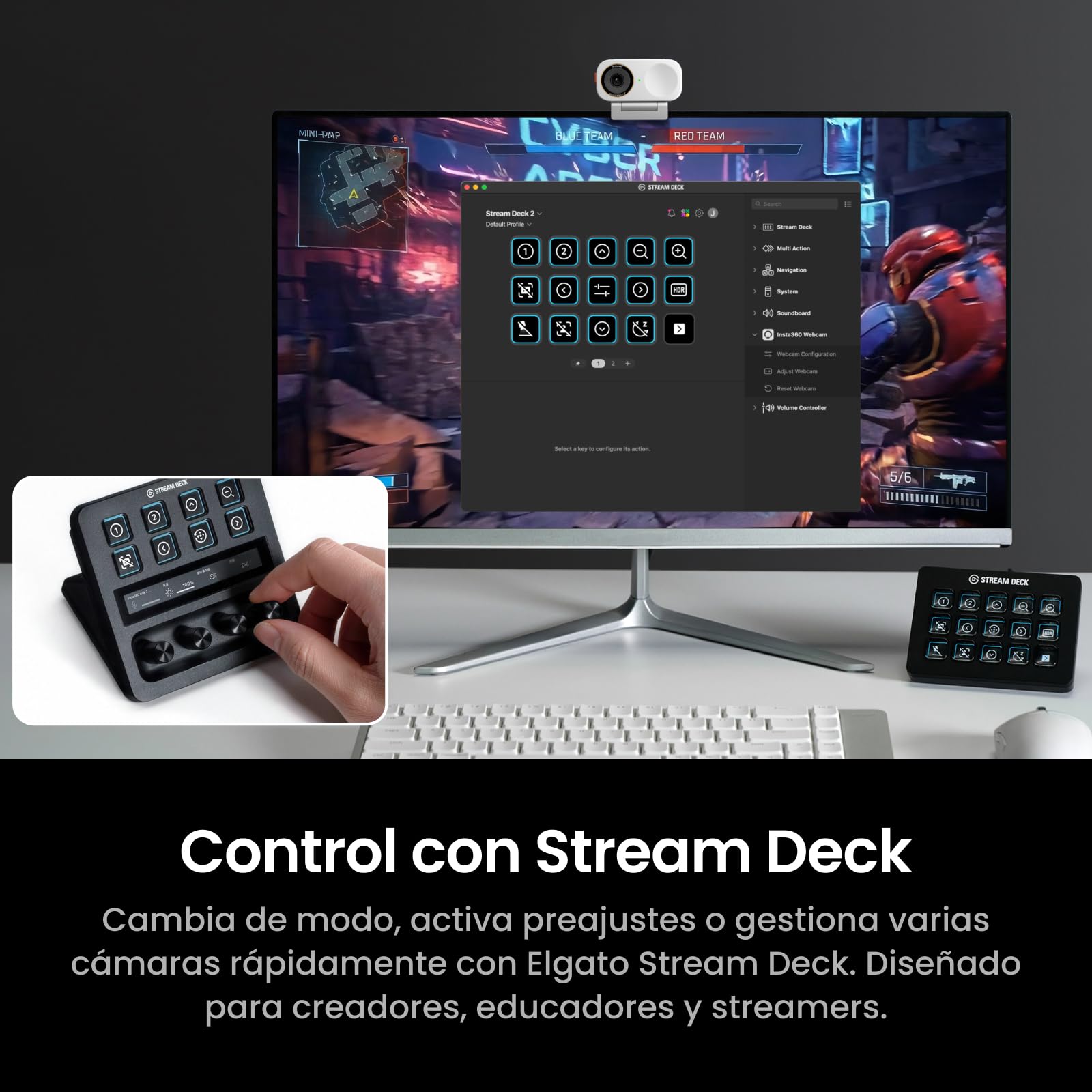 Insta360 Link 2C Pro Blanco ártico - Webcam 4K para PC/Mac