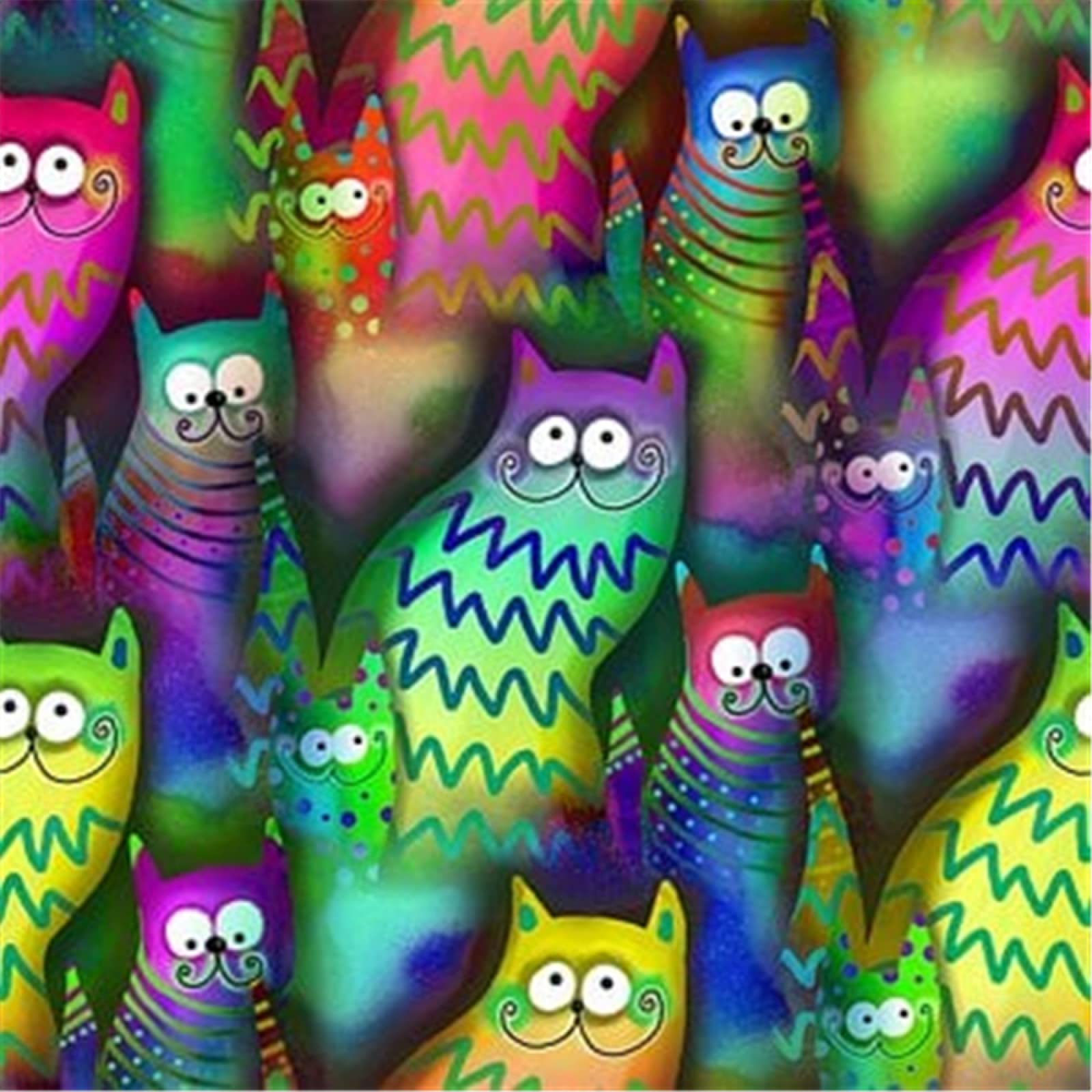 Katzenpuzzle 1000 Teile Für Erwachsene – Bunte Fantasie-Kunst, Fertig 60,7 X 60,7 Cm, Mit Poster & Box