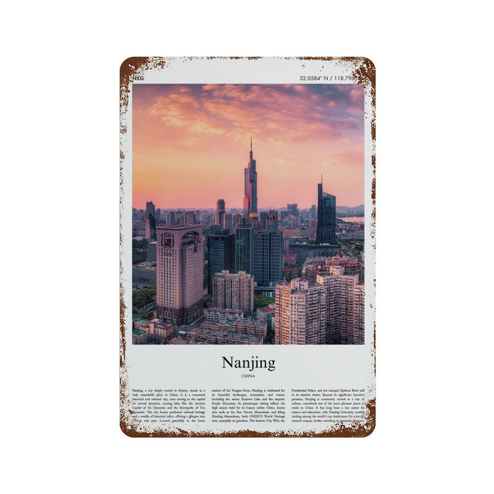 xiaoxiaoshen Nanjing China City Scenery Wall Decor Art Metal Tin Poster Modern Home Decor Art Home Bar Shop Decorations Vintage Sign 30x20cm