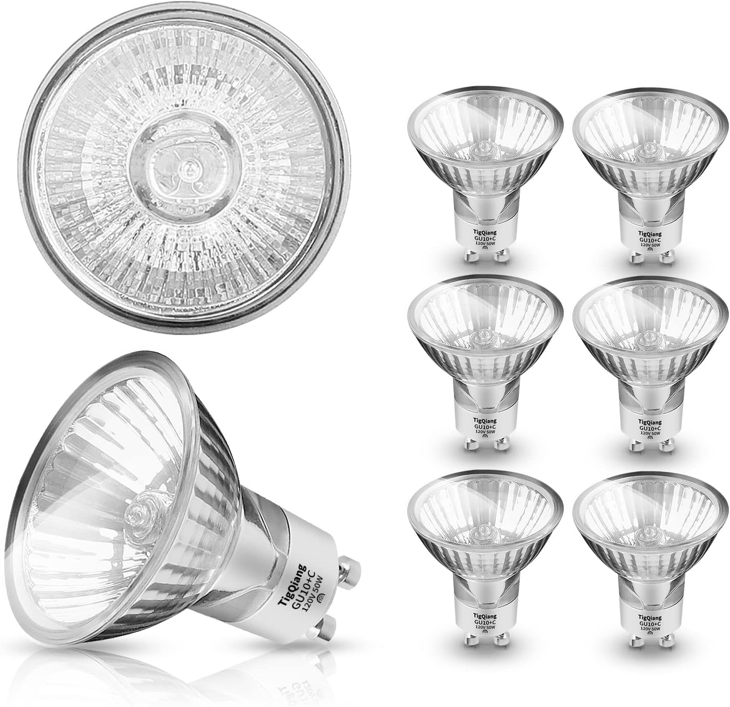 6 Pack 50W GU10 Halogen Light Bulb, MR16 GU10+C Halogen Bulbs, 3000 Hour Life Dimmable JDR-C Replace Light Bulb for Candle Warmer Lamp, Track Light, Recessed Light, Range Hood, 2900K, 2500Lm, 100+ CRI