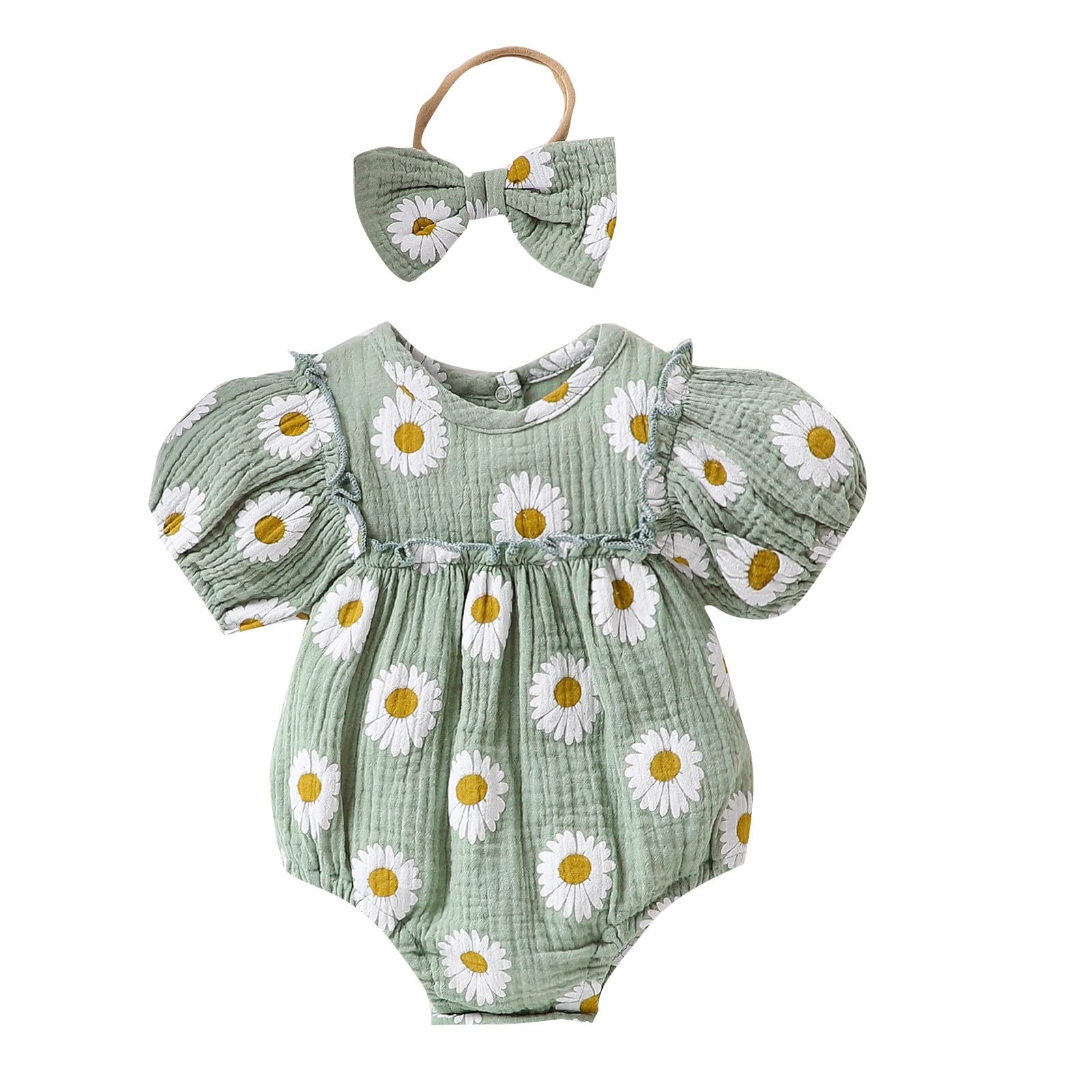Conjunto de girasoles para bebé niña con diadema para verano 8