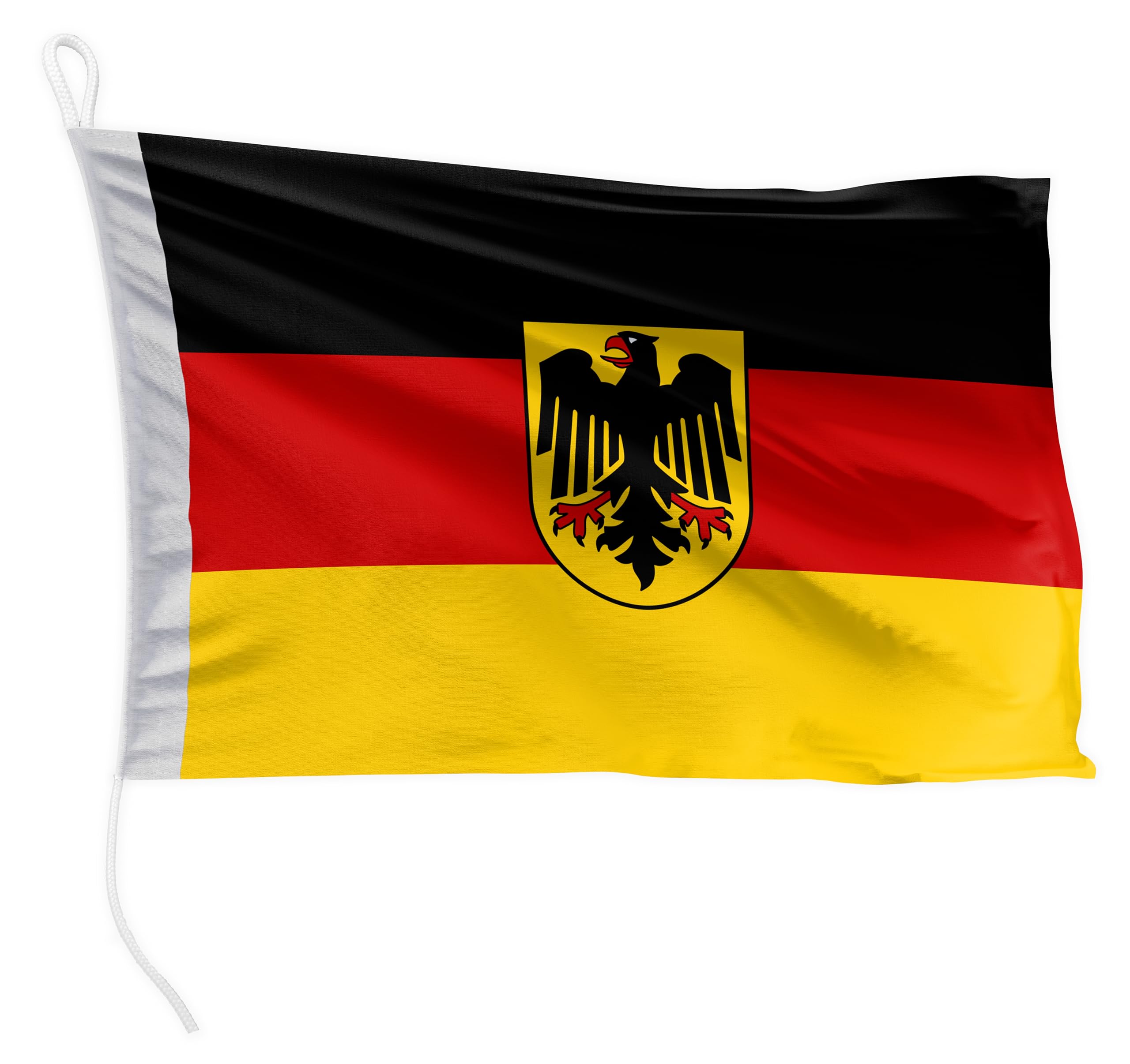 FLAGLY Premium Boat Flag Germany with Eagle 60 x 40 cm - 115 g/m² Fabric Weight - Printed, Robust with Knit & Loop, Boat Accessories Motor Boat (60 x 40 cm - Germany with Eagle) — image 1