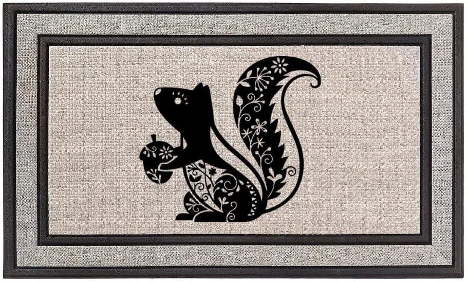 Daylor Outdoor Indoor Doormat 18" x 30" Gray/Beige/Black Rubber Backed Door Mat Fancy Squirrel