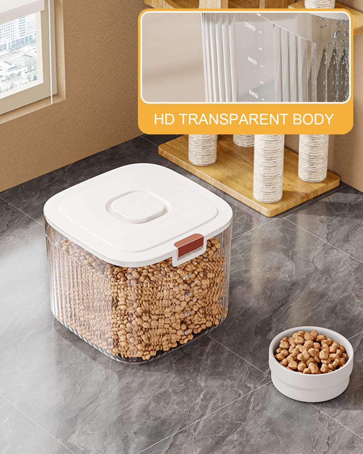 Dog Food Storage Container Set of 2 20lbs & 10lbs Pet Cat Treat Storage Containers with Lid Transparent Body Keep Fresh BPA Free