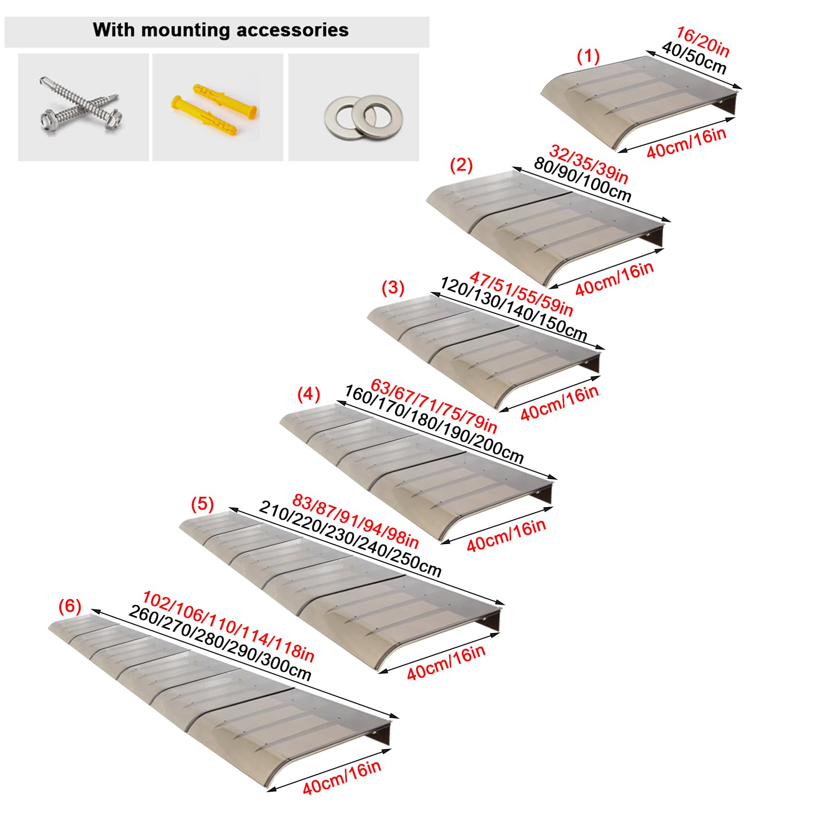 Tettoia Pensilina Outsunny 75x120 Cm In Policarbonato, Impermeabile E Anti-UV, Per Porta E Finestra, Staffe In PP E Alluminio