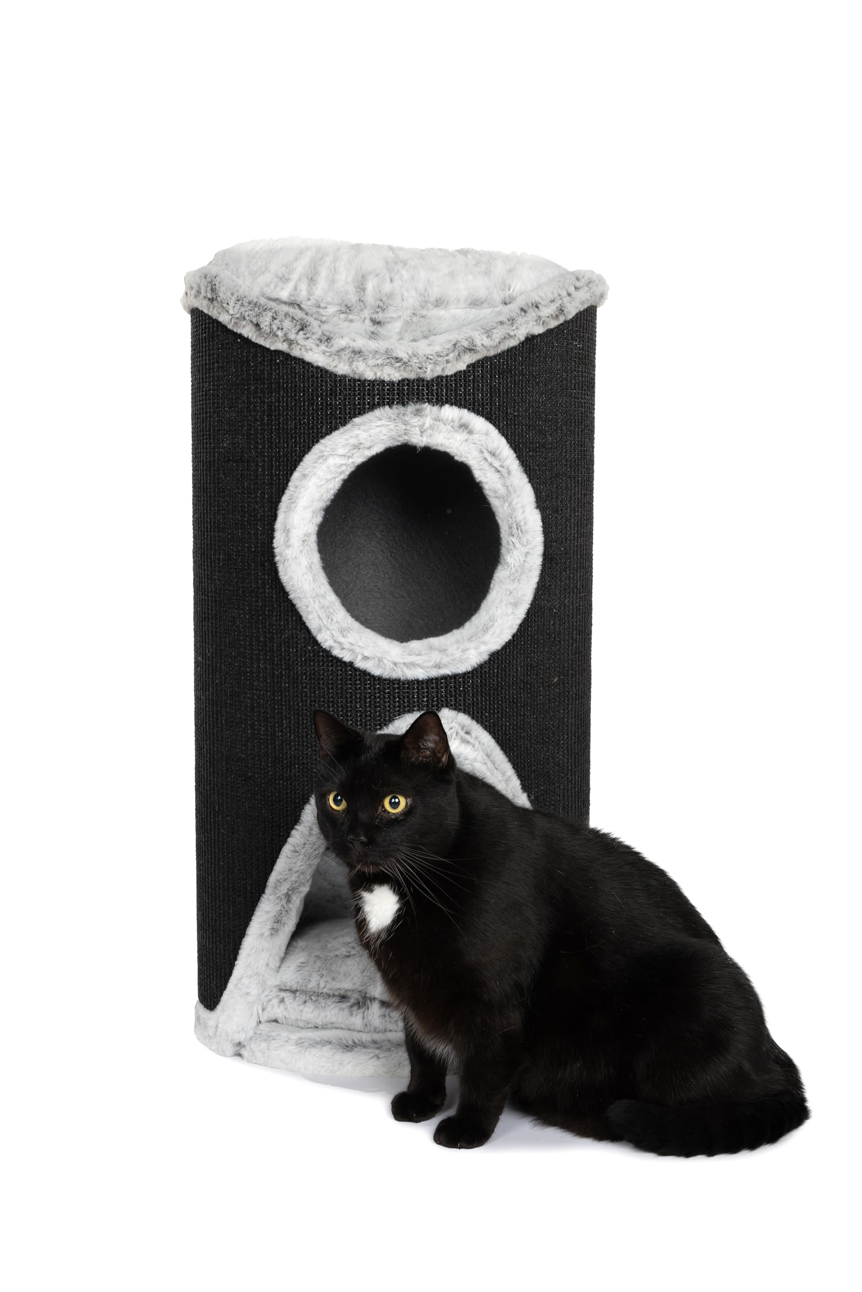 Bontoy Katzenturm Mukki grau I mit 2 Höhlen I große Liegefläche I 75 cm höhe I Stabiler Stand I mit Sisalmatte umwickelt I Kissen herausnehmbar
