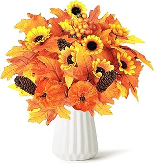 Miaikoe 2PCS Artificial Flower Decoration Maple Leaf Stem Pumpkin Branch Sunflower Berries Flower for Fall Thanksgiving Home Holiday Festival Decoration (Brown)