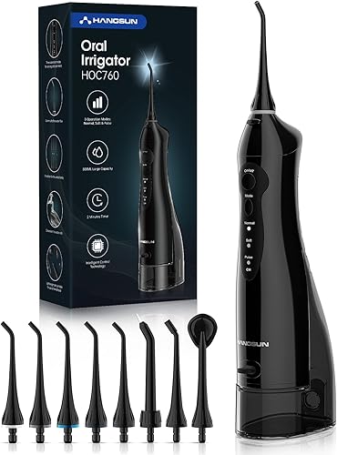 Hangsun Irrigador dental profesional para dientes inalámbrico portátil HOC760 10.1fl oz recargable IPX7 impermeable limpiador de dientes de agua
