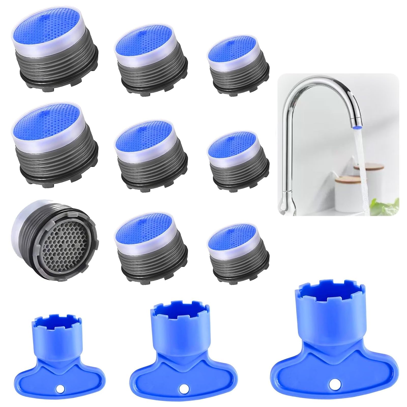 12 Pack Faucet Aerator with 3 Wrenches, Universal M16.5/M18.5/M21.5 Water Saver Tap Filter Replacement