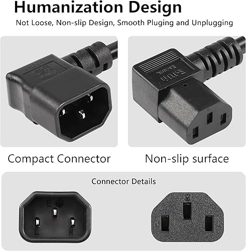 Miniatura 3 de CERRXIAN Cable de alimentación IEC 320 C14 a C13 de 90 grados, 10A, 250 V, ángulo recto IEC 320 C14 macho a ángulo izquierdo IEC 320 C13 hembra PDU