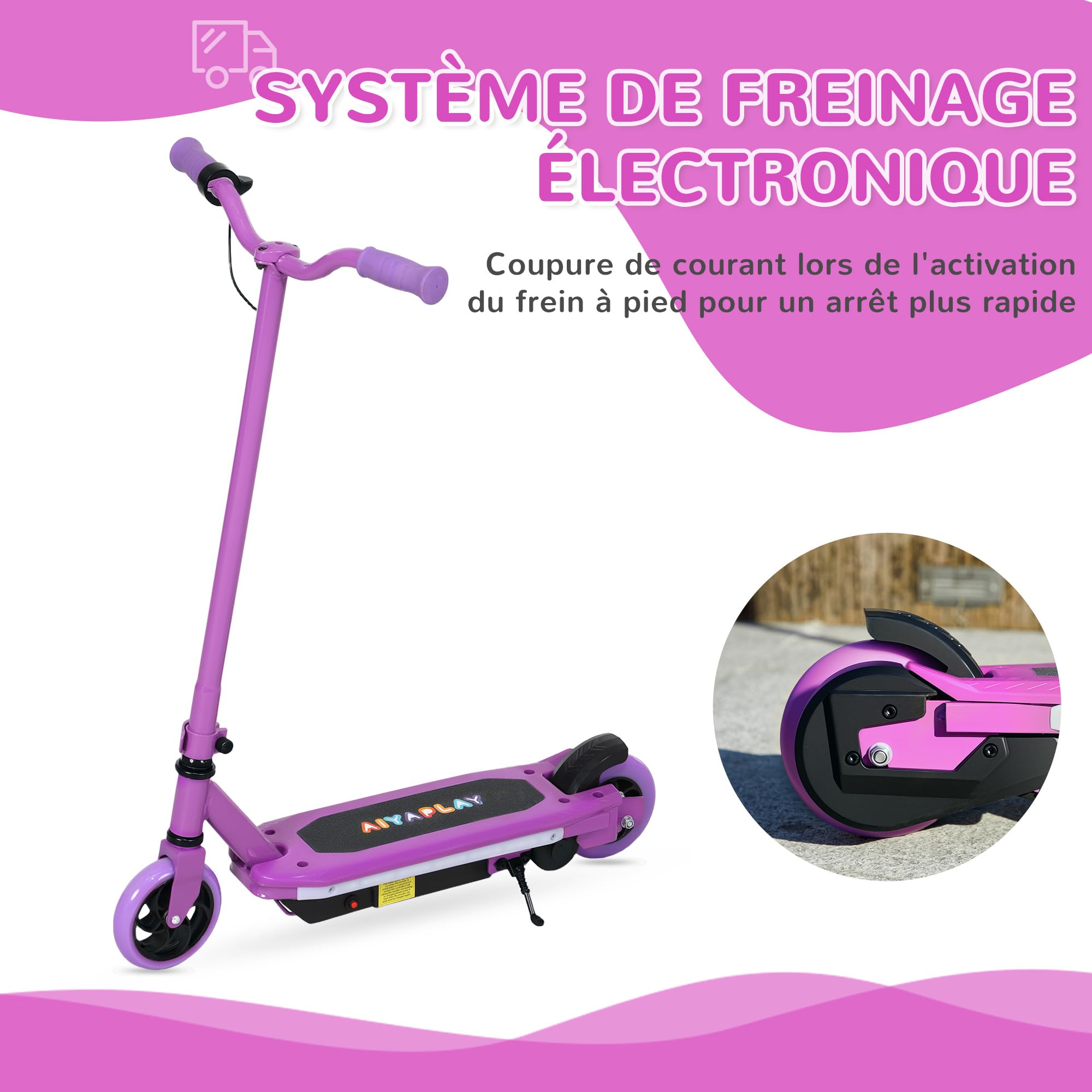 AIYAPLAY Trottinette Électrique pour Enfants 6-14 Ans 10 km/h | Lumières LED Colorées, Frein Électrique, Autonomie 8 km
