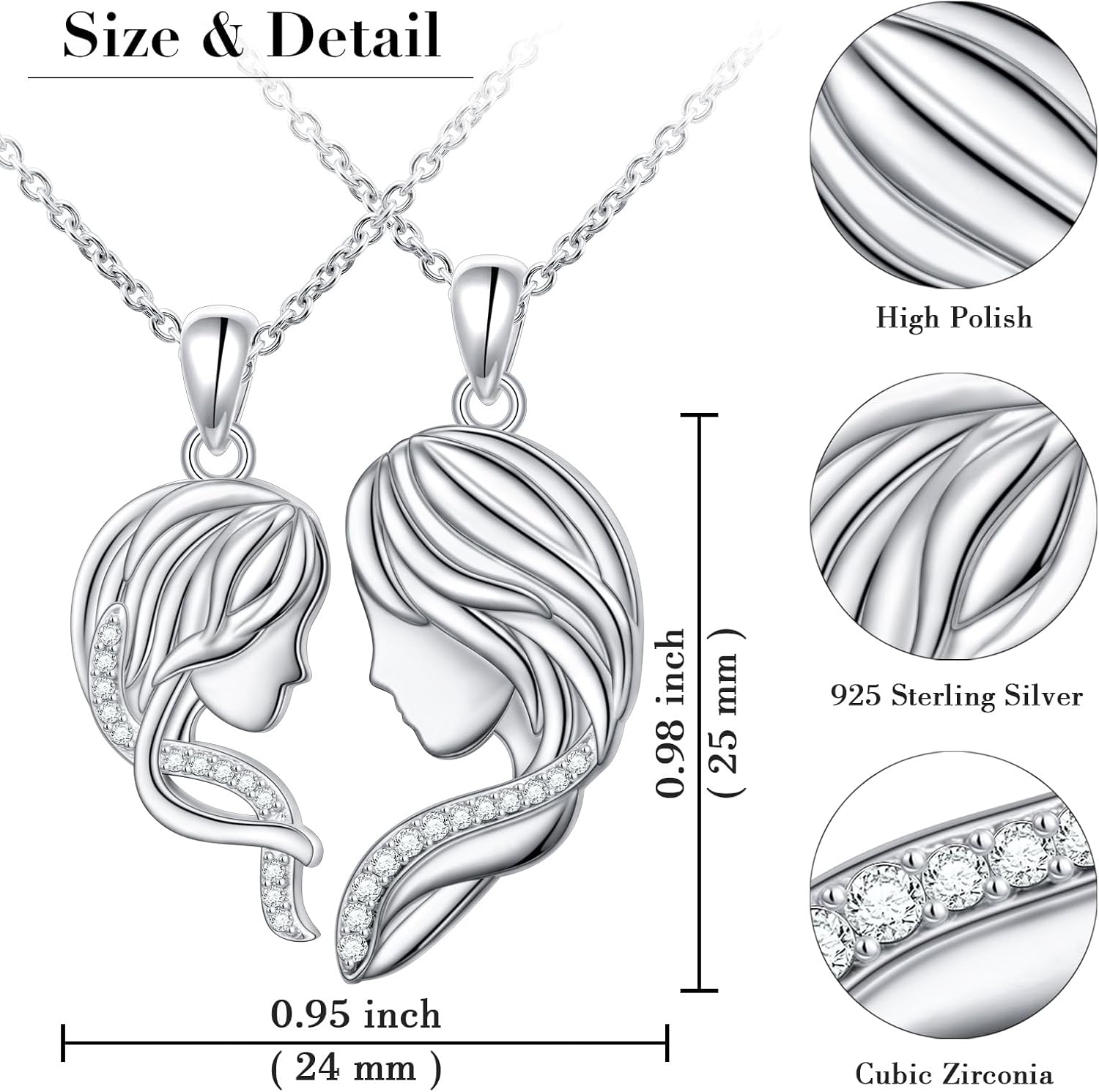 FLYOW 925 Sterling Silver Father Mother Daughter Coupon Necklace Heart Pendant from Dad Mom Lovers with CZ Necklace Mother's Day Father's Day Valentine's Day Birthday Christmas Jewelry - Image 4
