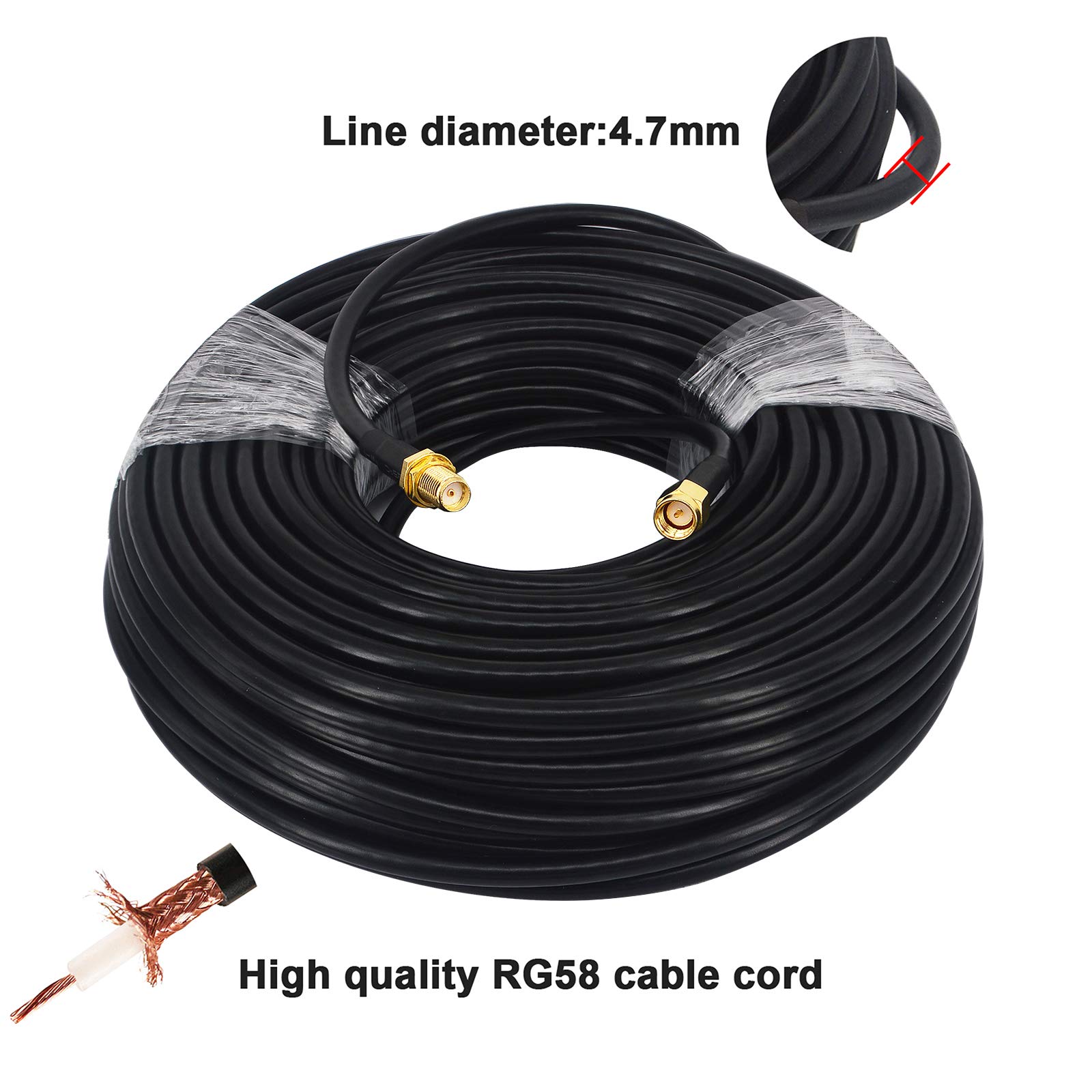 Câble coaxial RG58 SMA vers SMA - 25 m - Câble d'antenne SMA femelle vers SMA mâle - Câble coaxial à faible perte - 50 ohms - Pour antenne WiFi, radio, drone FPV, etc.