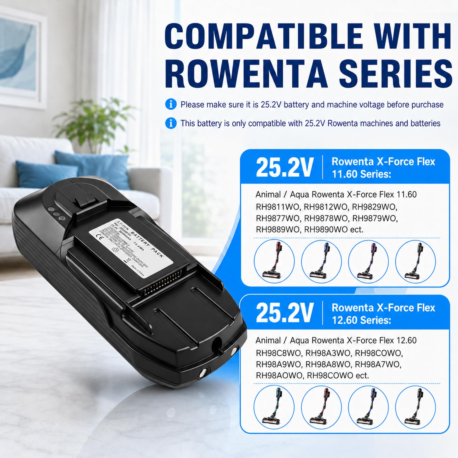 Rowenta X-Force 11.60 - Batteria agli ioni di litio per RH98 TY98 EO98 75,6
