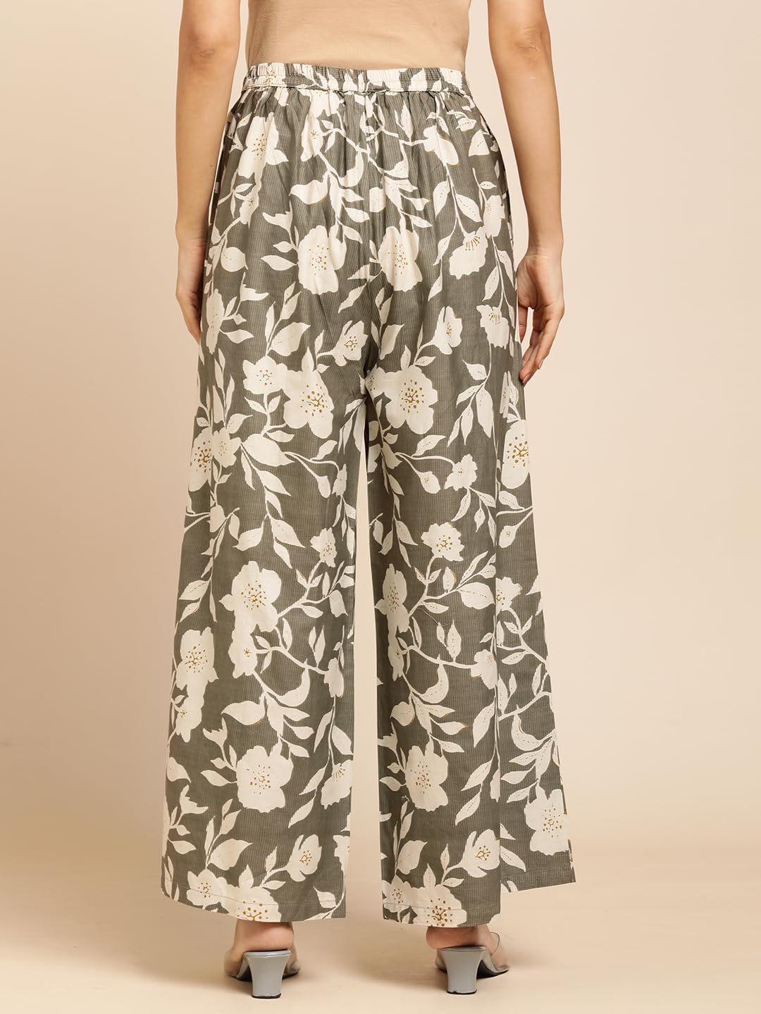 RATAN Women's Cotton Printed Loose Fit Flared Wide Leg Mid Rise Palazzo Pants (CFP-Brown-3X-Large) - Image 3 thumbnail