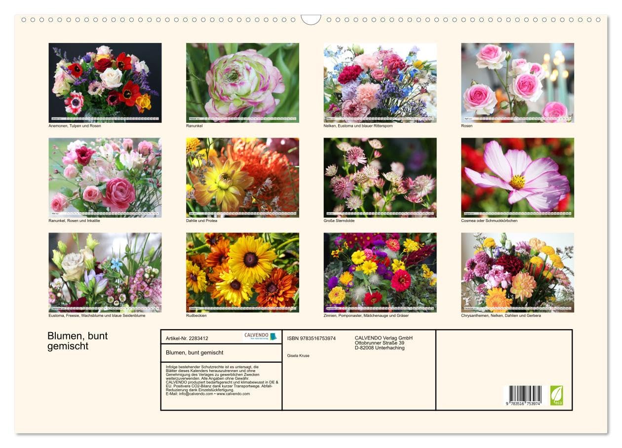 Blumen, bunt gemischt (Wandkalender 2027 DIN A2 quer), CALVENDO Monatskalender: Ein Jahr voller Blütenmomente (CALVENDO Natur)