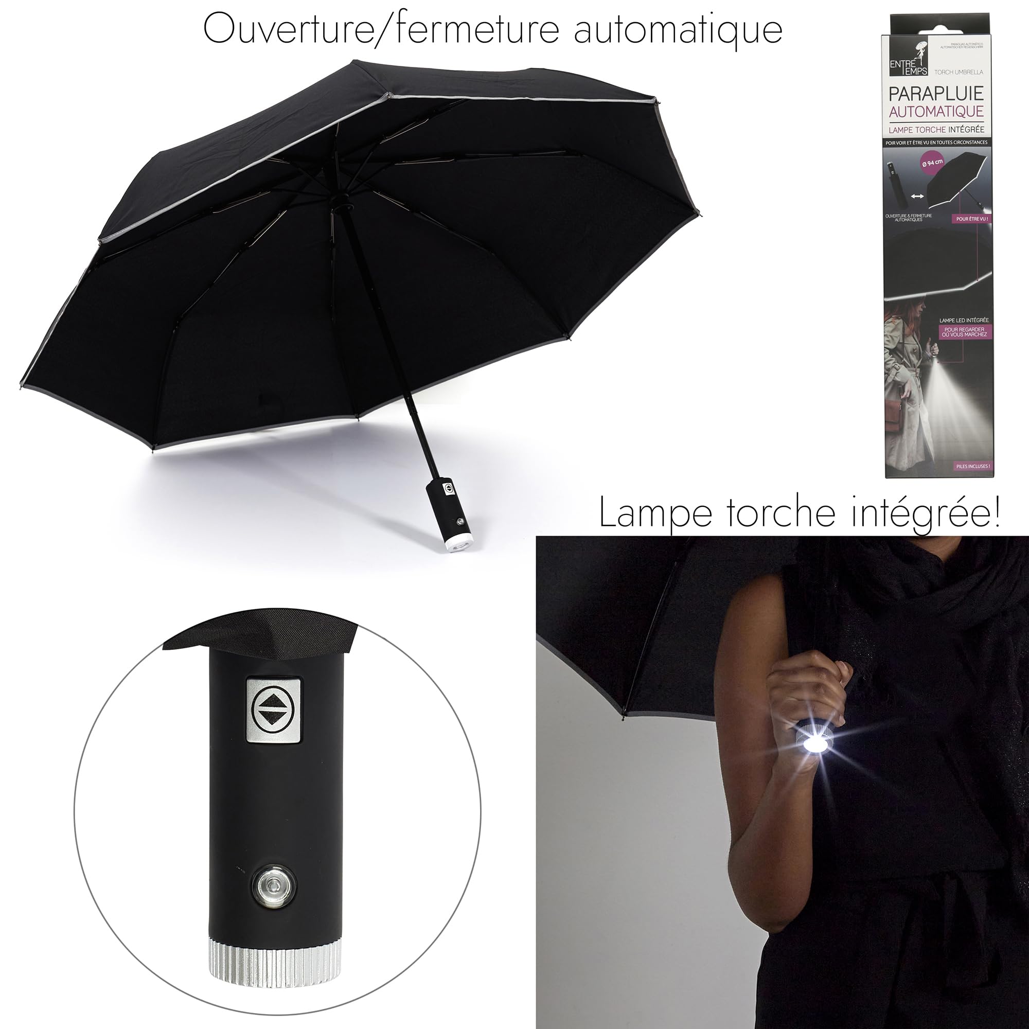 CMP Automatic Umbrella with Integrated Flashlight/Diameter: 94 cm