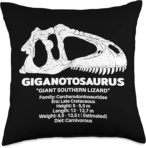 Giganotosaurus Fossil Bones Paleontology Giganotosaurus Skull Fossil Hunter Dinosaur Fact Sheet almohada, 18 x 18 pulgadas, multicolor