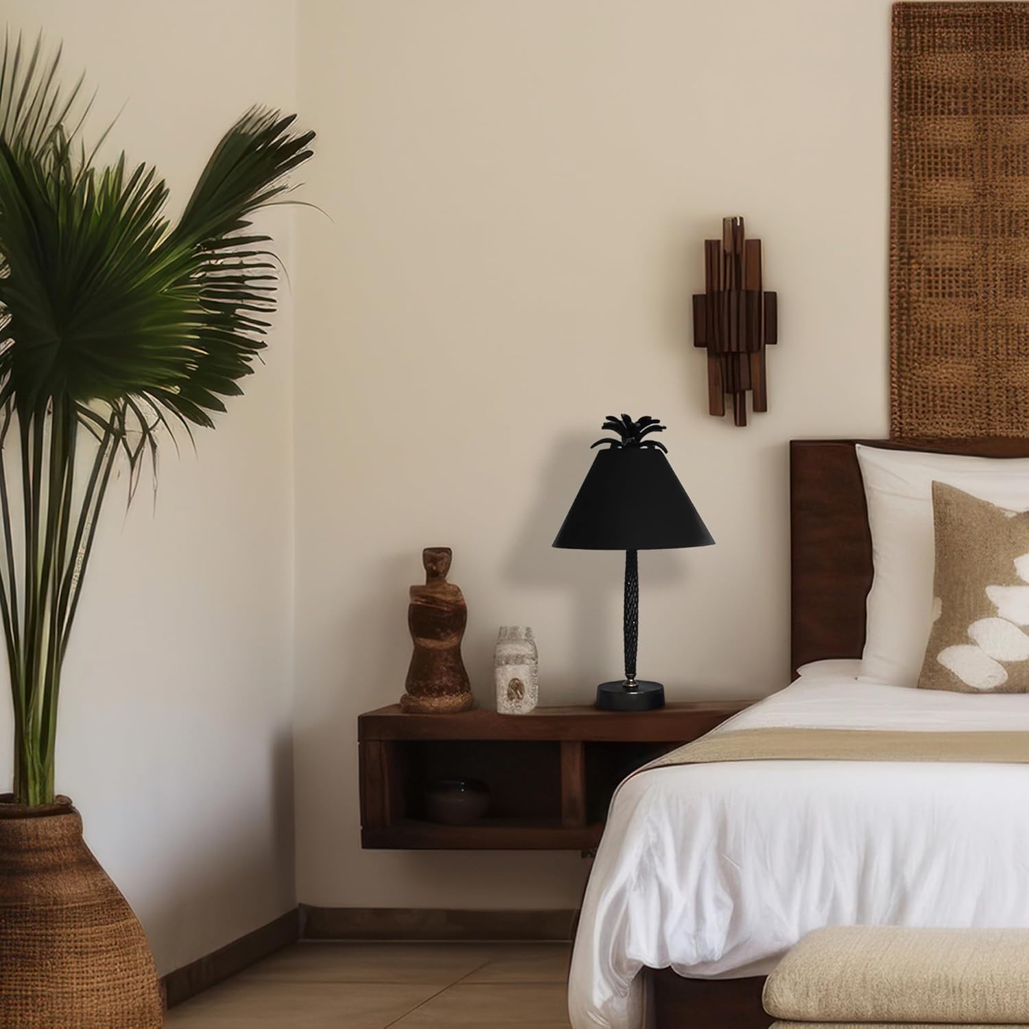 Best Home Fashion Set of 2 Oil Rubbed Black and Bronze Palm Tree Cast Metal Table Lamp Tropical Contemporary Bedside Desk Nightstand Lamp for Bedroom, Living Room, Office, Bookcases