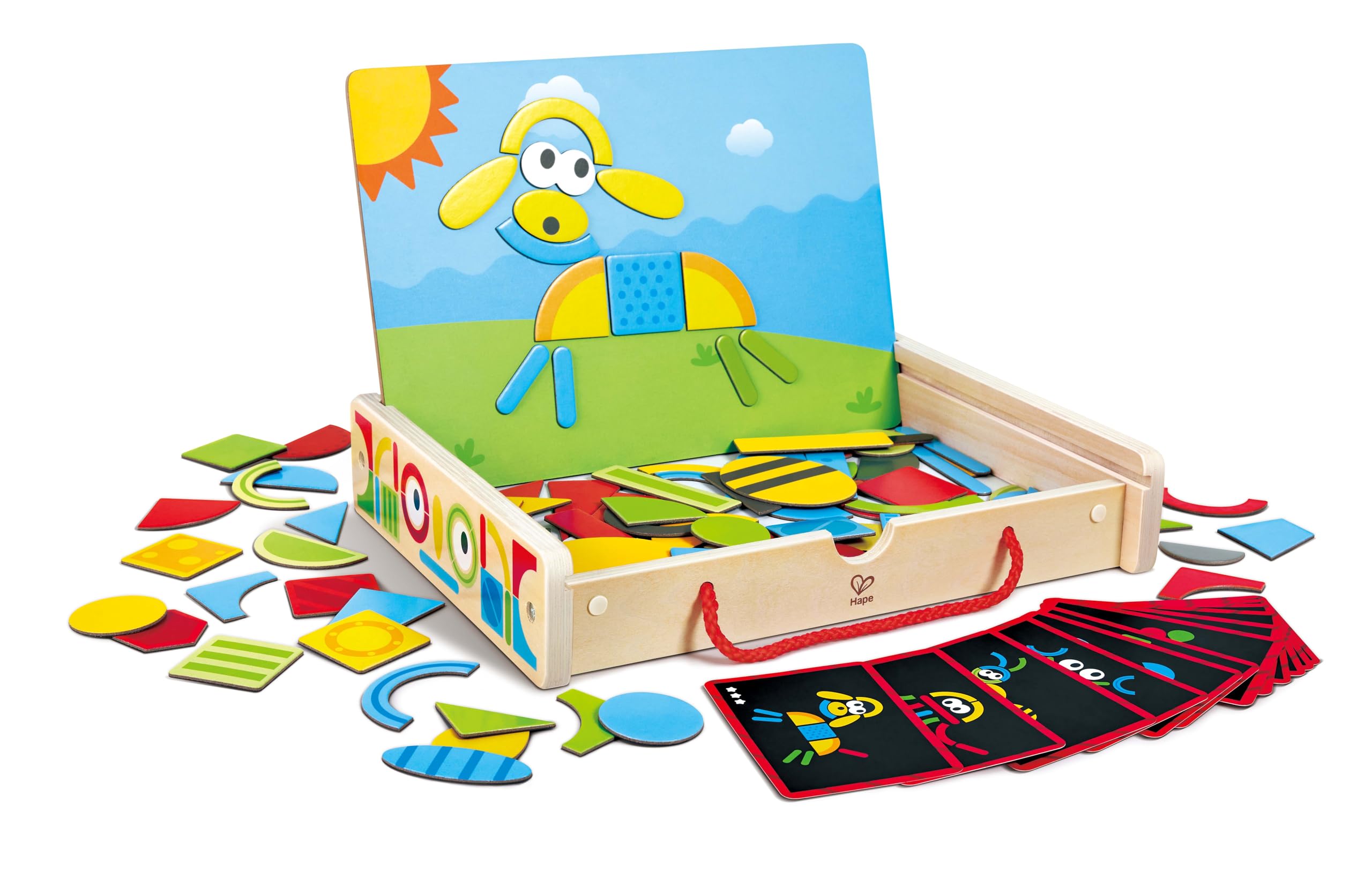 Hape Magnetische Kunstbox – Beidseitige Magnettafel mit Formen und Zubehör, tragbares Kreativ- und Motorikspielzeug, pädagogisches Bastel- und Motorikspielzeug, für Kinder ab 3 Jahren
