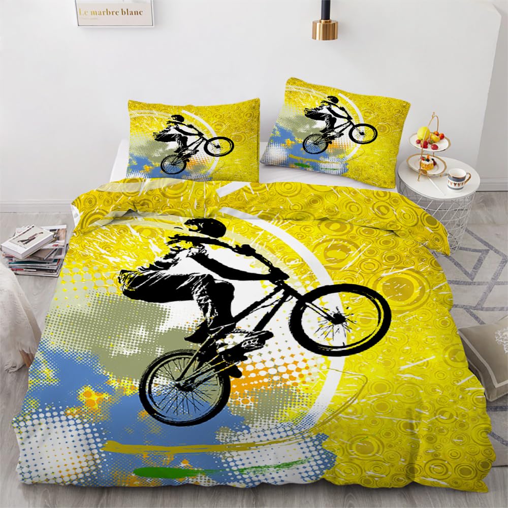 MARBRE 3D Motorcycle Double Duvet Cover Set 200x200cm 3 piece Soft Microfiber Reversible Bedding Set Motocross Comforter Cover with Zipper Closure Quilt Cover with 2 Pillowcase 50x75cm（Image 8-10） — image 1