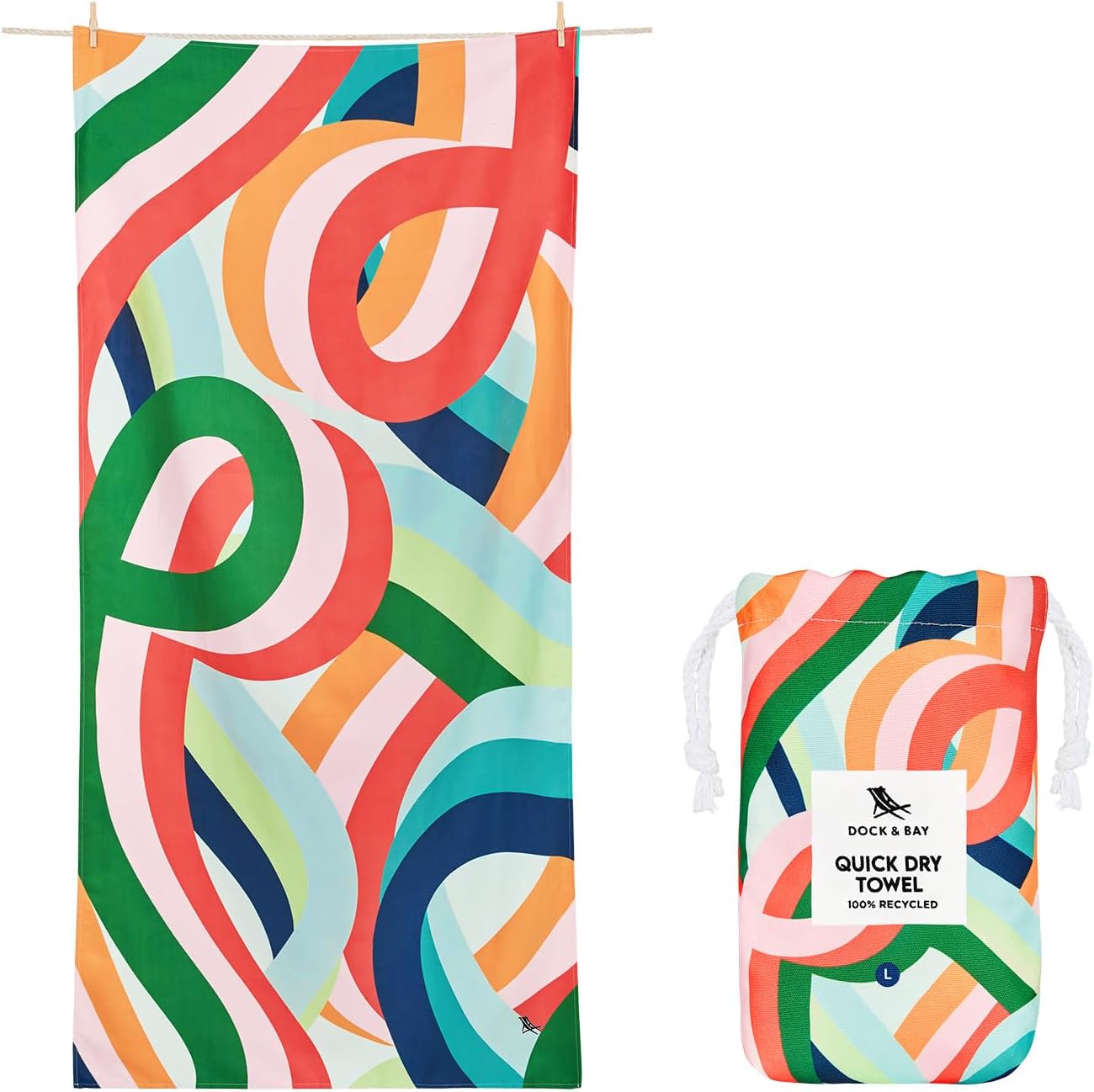 Beach Towel - Quick Dry, Sand Free - Compact, Lightweight - 100% Recycled - Includes Bag - Fruit Loops - Extra Large (200x90cm, 78x35)