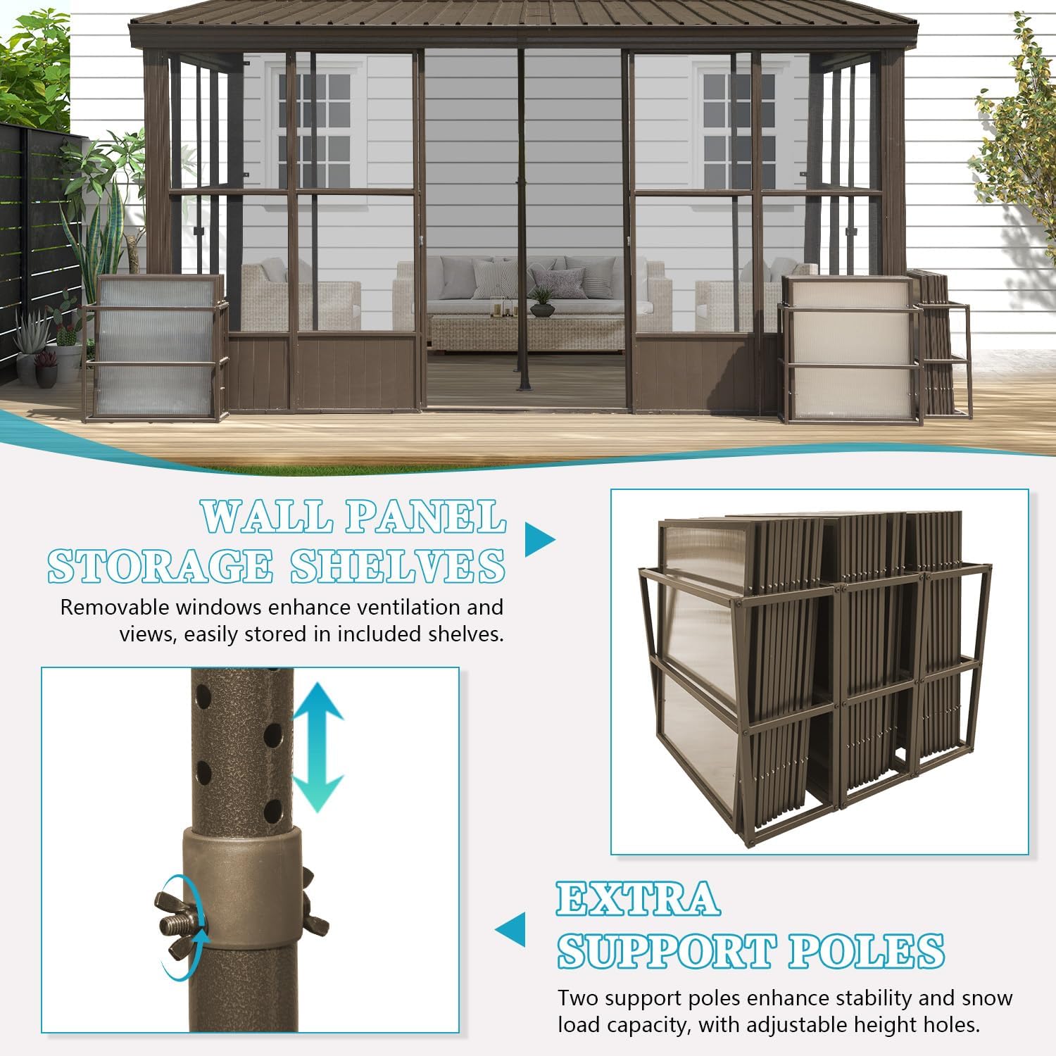 Domi Sunroom Gazebo's convenient sliding door mechanism.