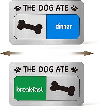 Dog Feeding Reminder Sign with Magnet, Pet Feeding Tracker with The Dog Ate, Acrylic Dog Paw 2 Area Feed Sign with Breakfast and Dinner for Fridge, Brushed Silver with 2 Stickers, 4.7" x 2.7"