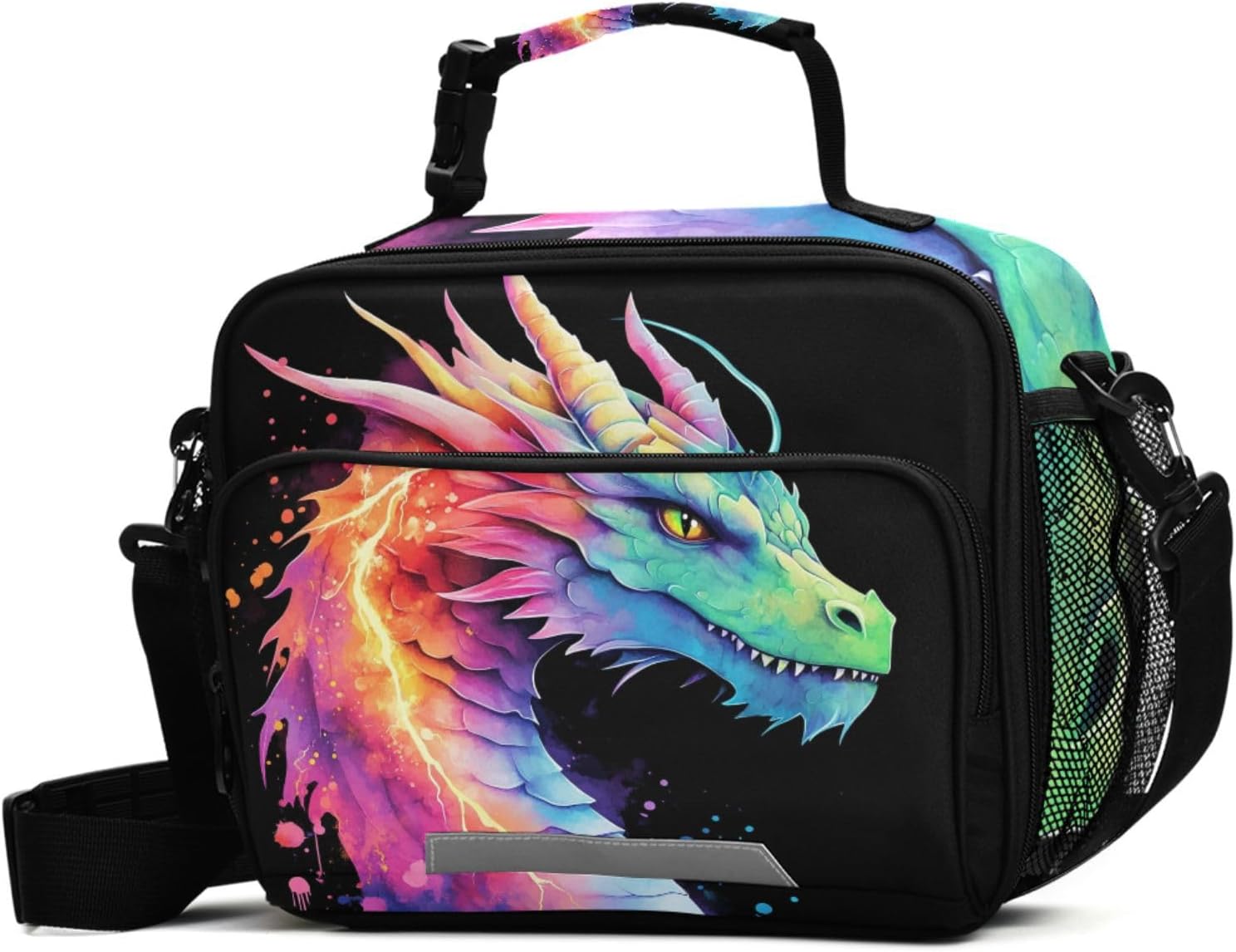 Lightning Dragon Watercolor Lunch Box for Boys Girls Insulated Lunch Bag Kids Cooler Tote Shoulder Strap Reusable School Picnic Travel Office