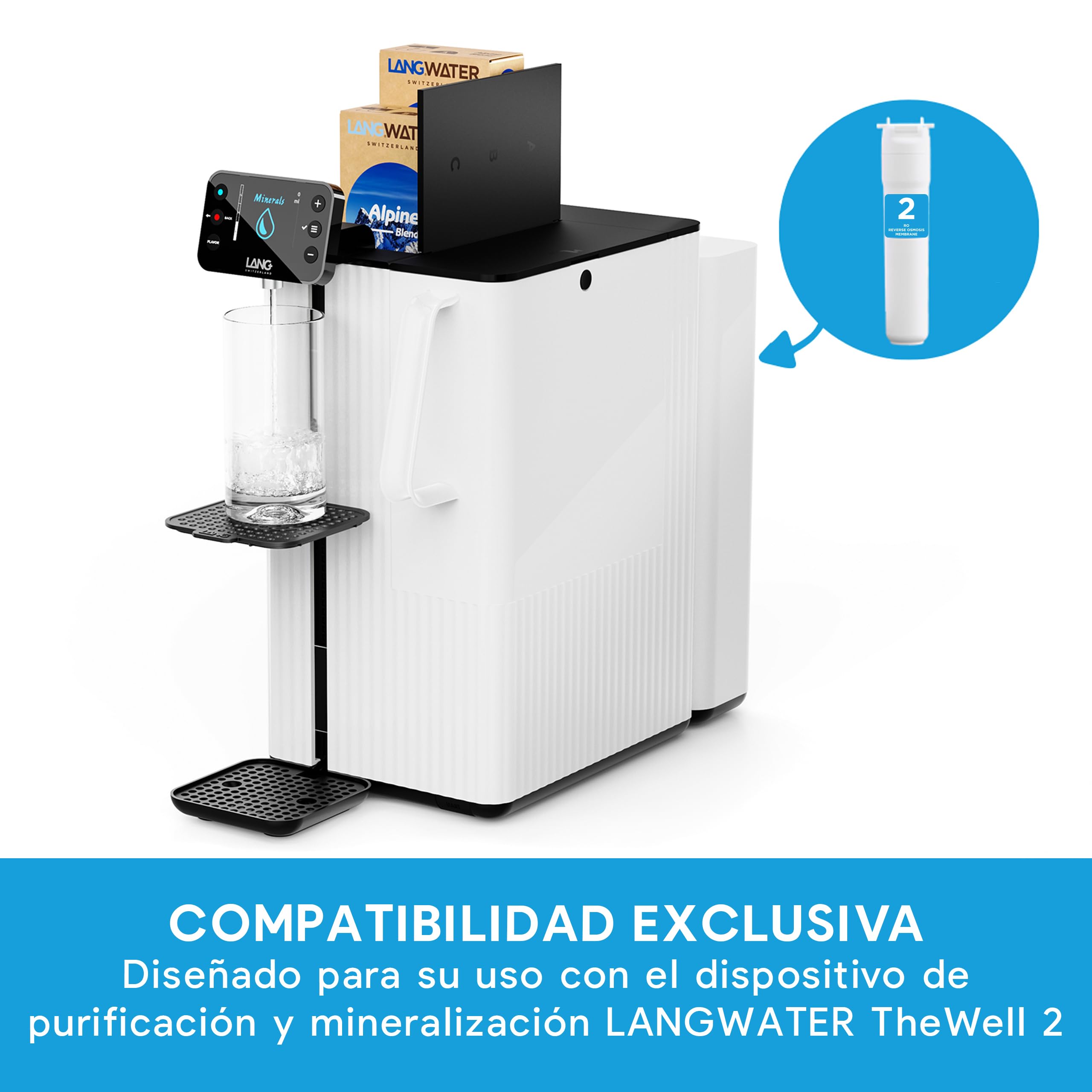 LanGWATER Filtro de ósmosis inversa RO - Cartucho de reemplazo para TheWell2 - Membrana RO certificada NSF 58 para purificador de agua LANGWATER - Instalación fácil - Vida útil 2 años (según TDS)