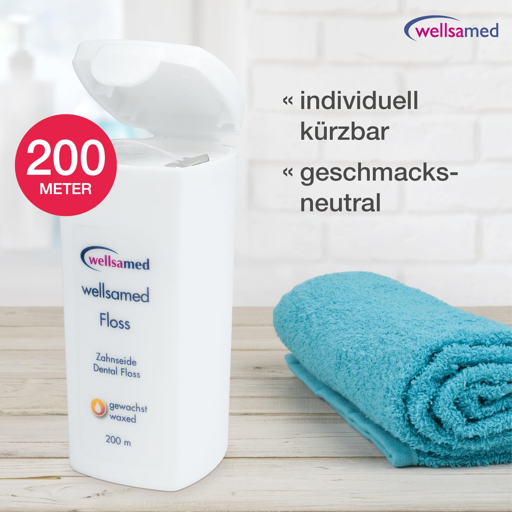 Wellsamed gewachste Zahnseide im 200m Spender Geschmacksneutral, für eine gründliche Zahnzwischenraumpflege (40 Stück)
