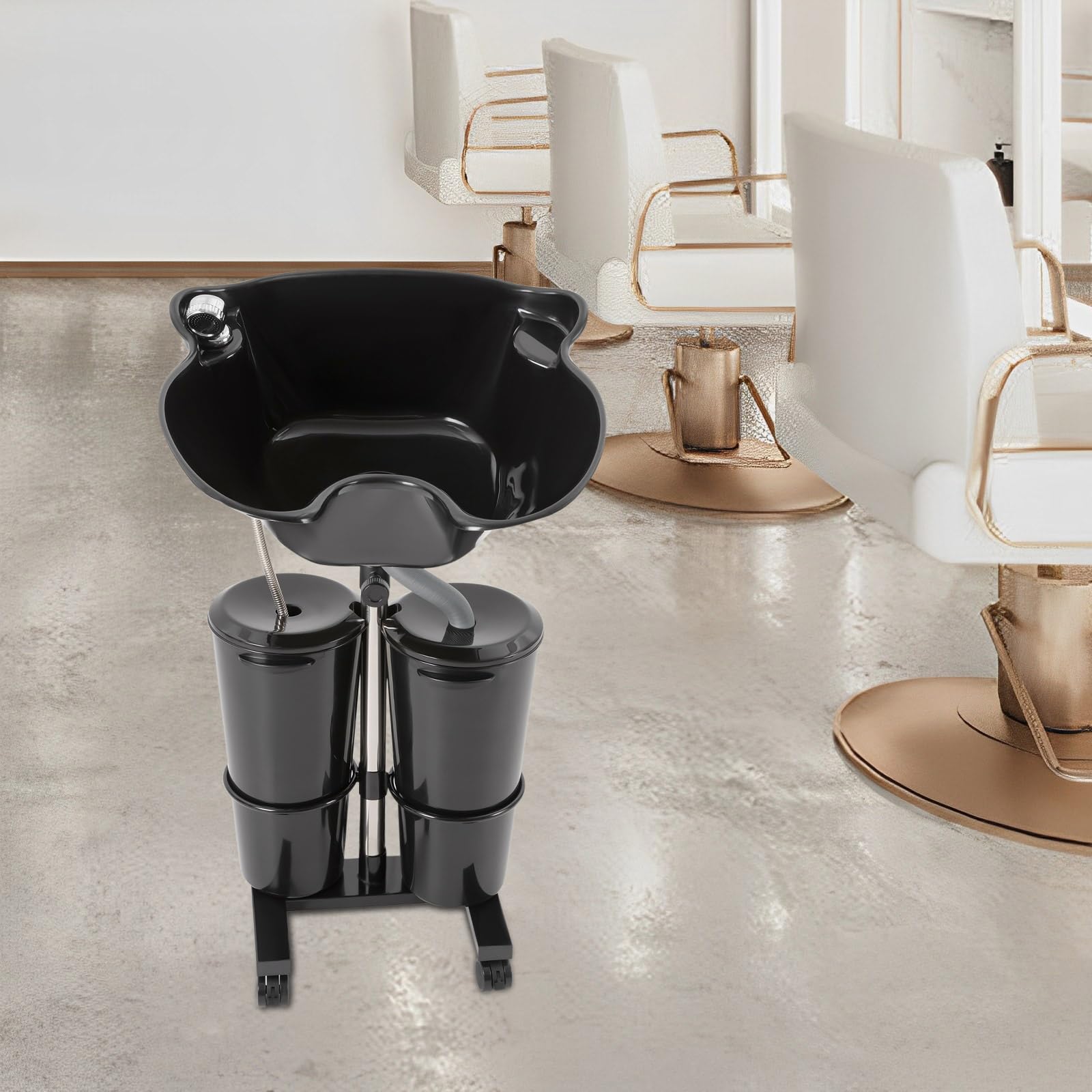 Tragbar Friseur Waschbecken, Mobiles Waschbecken Friseur, Haarwaschbecken für Bettlägerige, Mobiles Haarwaschbecken, Becken mit 2 x 10L Wasserbehälter, Der Winkel ist Verstellbar