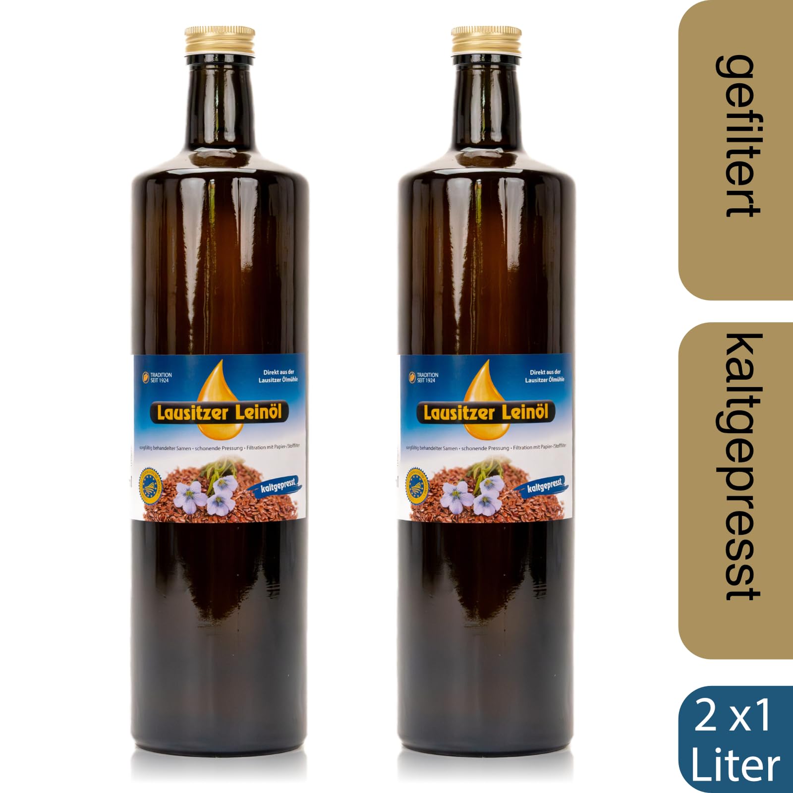 2 x Lausitzer Leinöl (kaltgepresstes Leinöl), 2 x 1 Liter