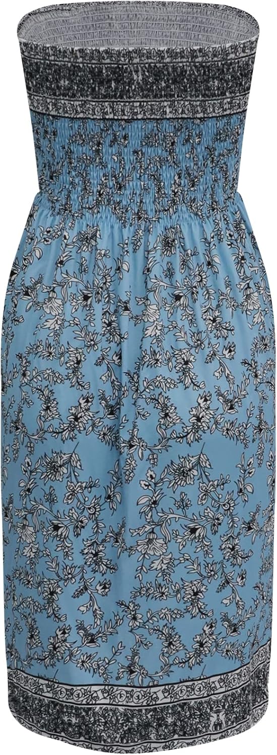 Tube Top Dress Boho Floral Summer Beach Csual Sun Dresses Strapless Dress for Women Red S - Image 6