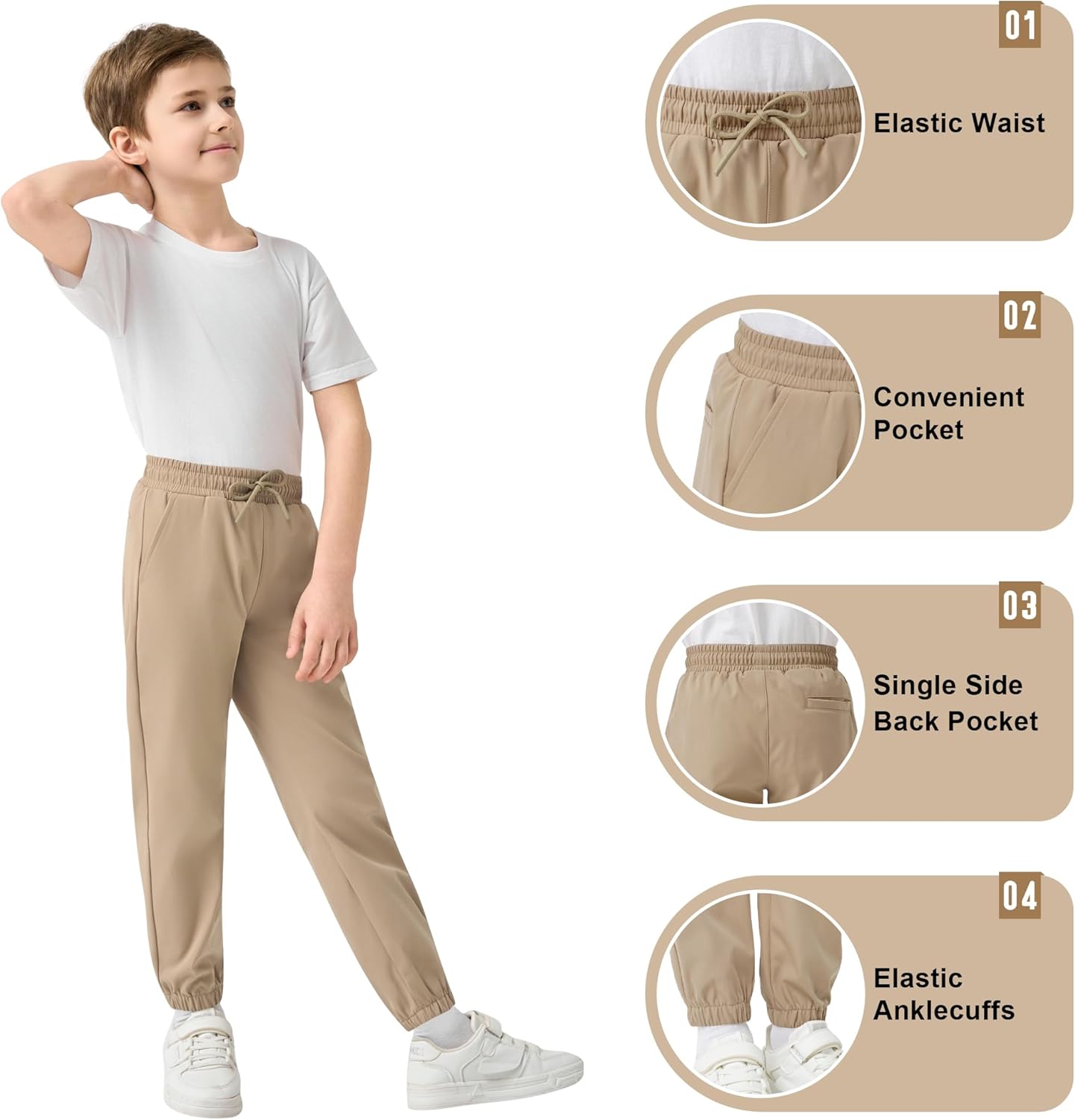 QBK School Uniform Joggers for Boys and Girls - Kids Elastic Waist Dress Pants for Toddler to Youth - Image 4