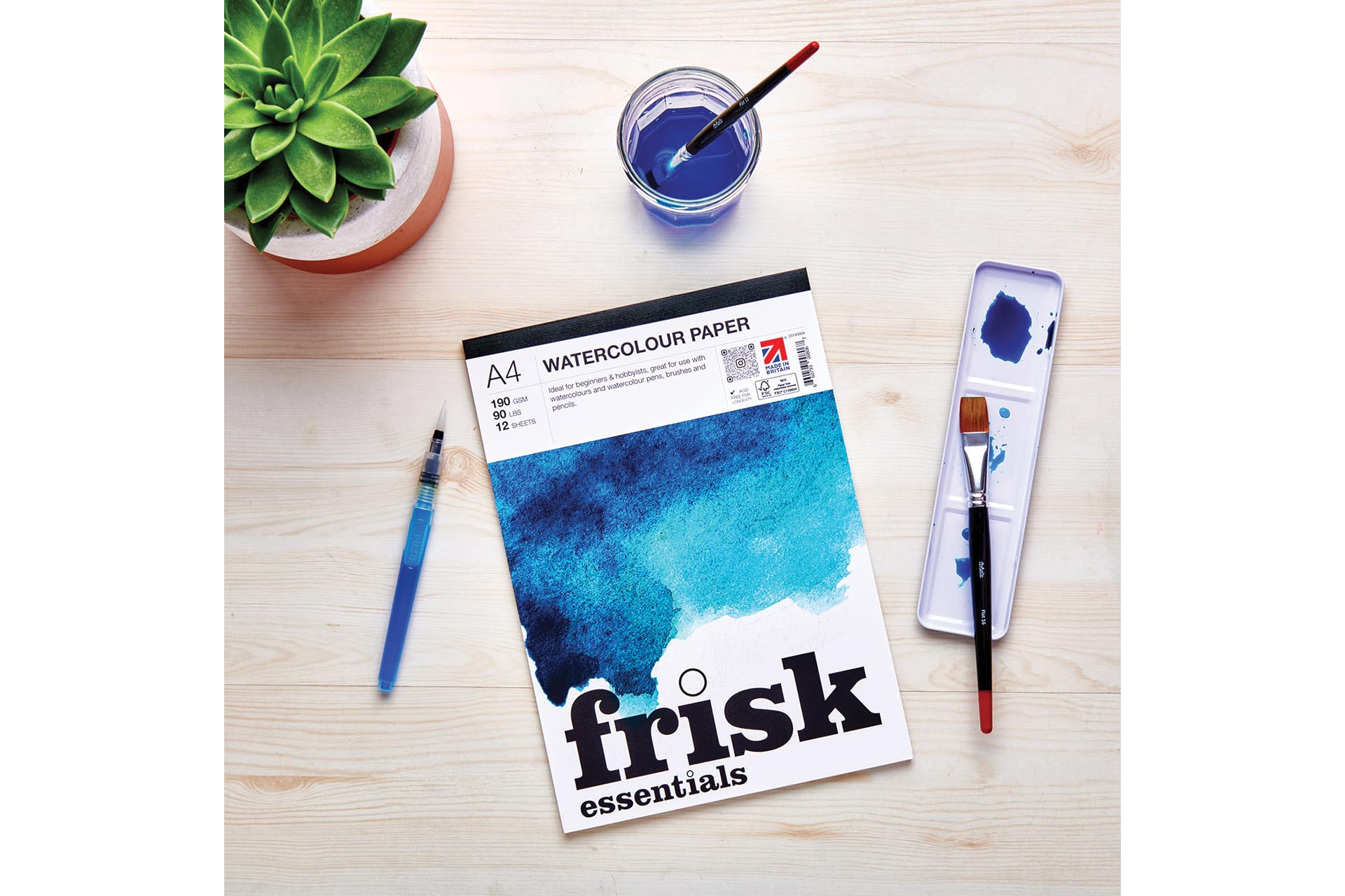 Frisk Aquarellpapierblock – 12 Blatt, A5, 300 G/m², Heißgepresst & Glatt
