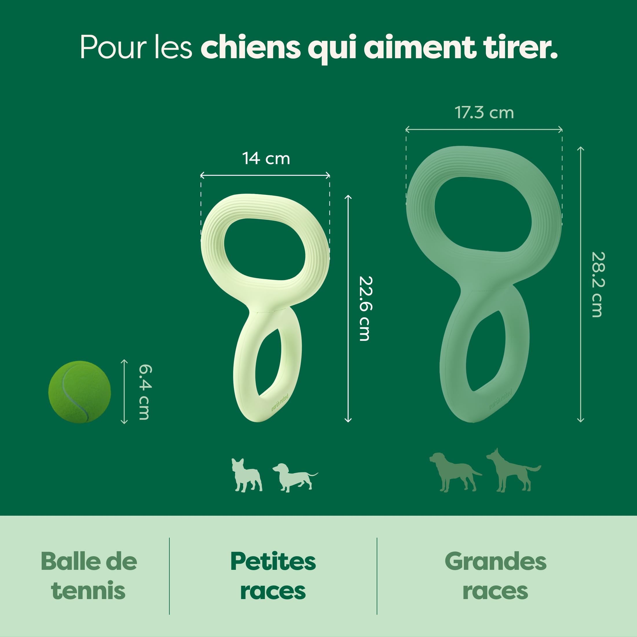 Earth Rated Tug of War Jouet interactif à Tirer pour Chien Adulte et Chiot - Prise en Main Ergonomique - Caoutchouc Naturel - Taille S - Vert