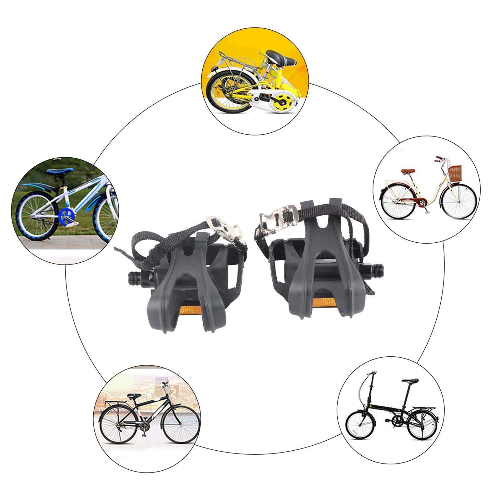 Pedali per bicicletta con clip e cinghie, pedali antiscivolo, per cyclette, bici da corsa, spinning e mountain bike