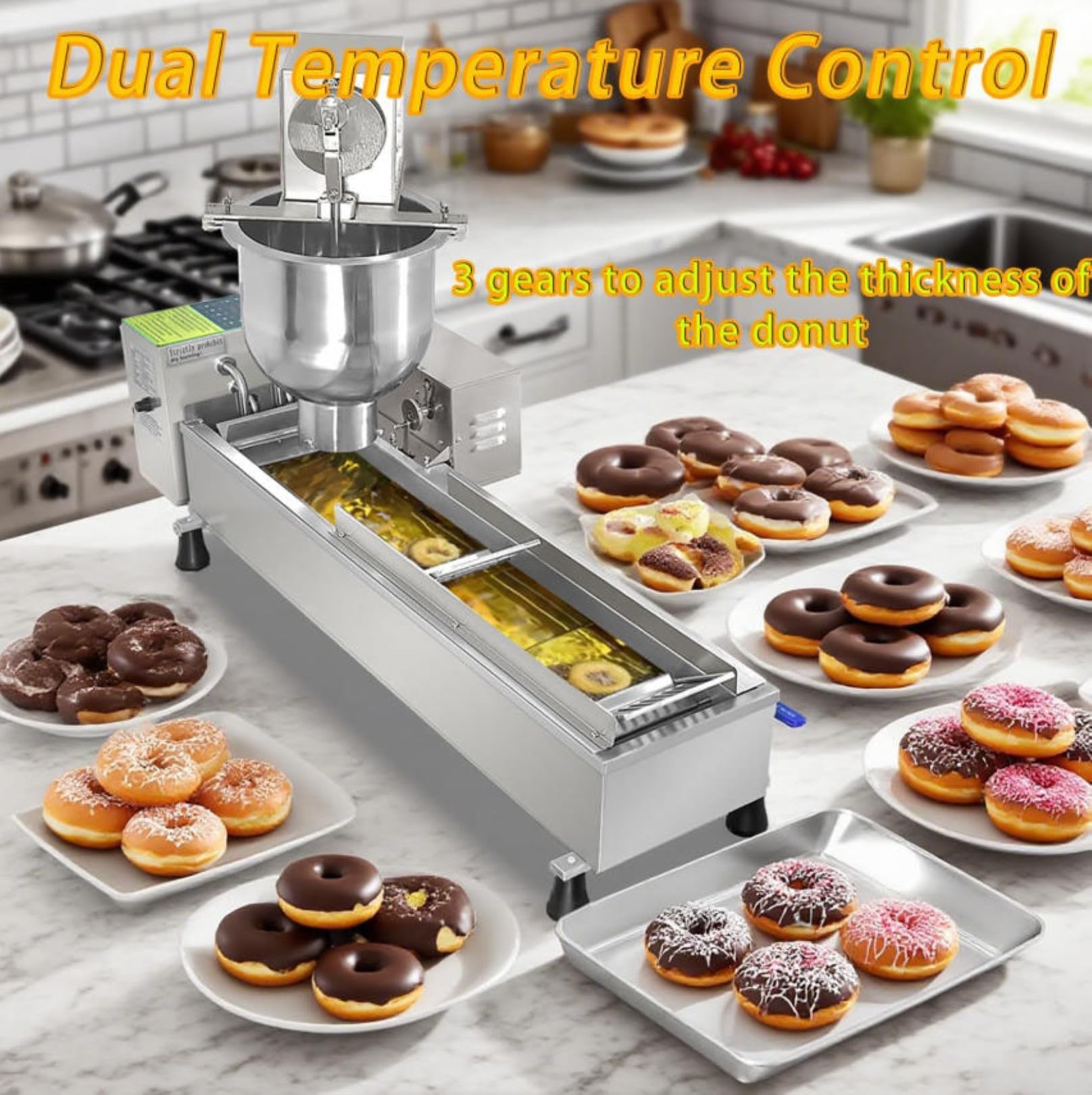 Mini Donut Maker Maschine Elektrische Edelstahl Fritteuse Auto Zählen & Wenden Timer & Temperaturregelung Bis zu 800 Donuts pro Stunde